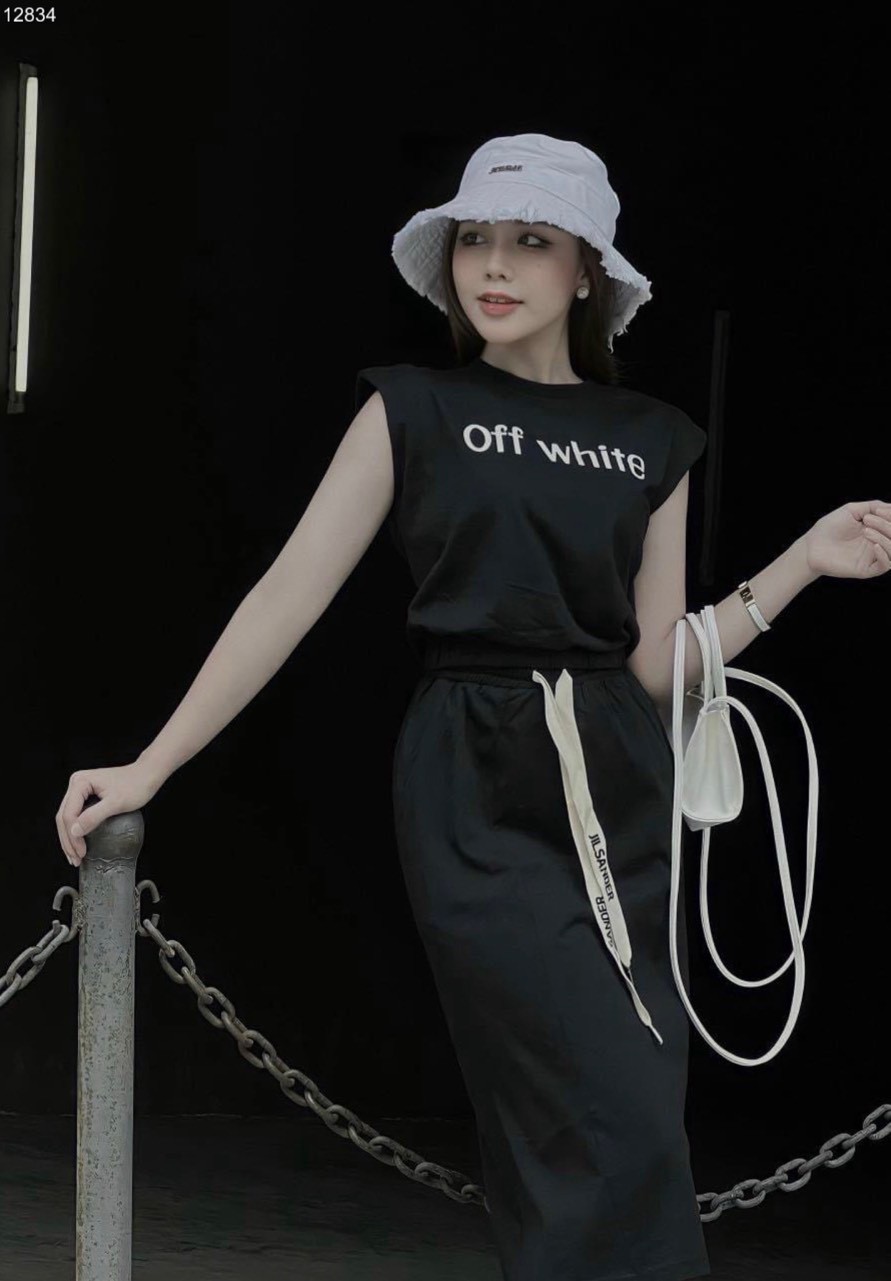 Set áo croptop chữ chân váy suông