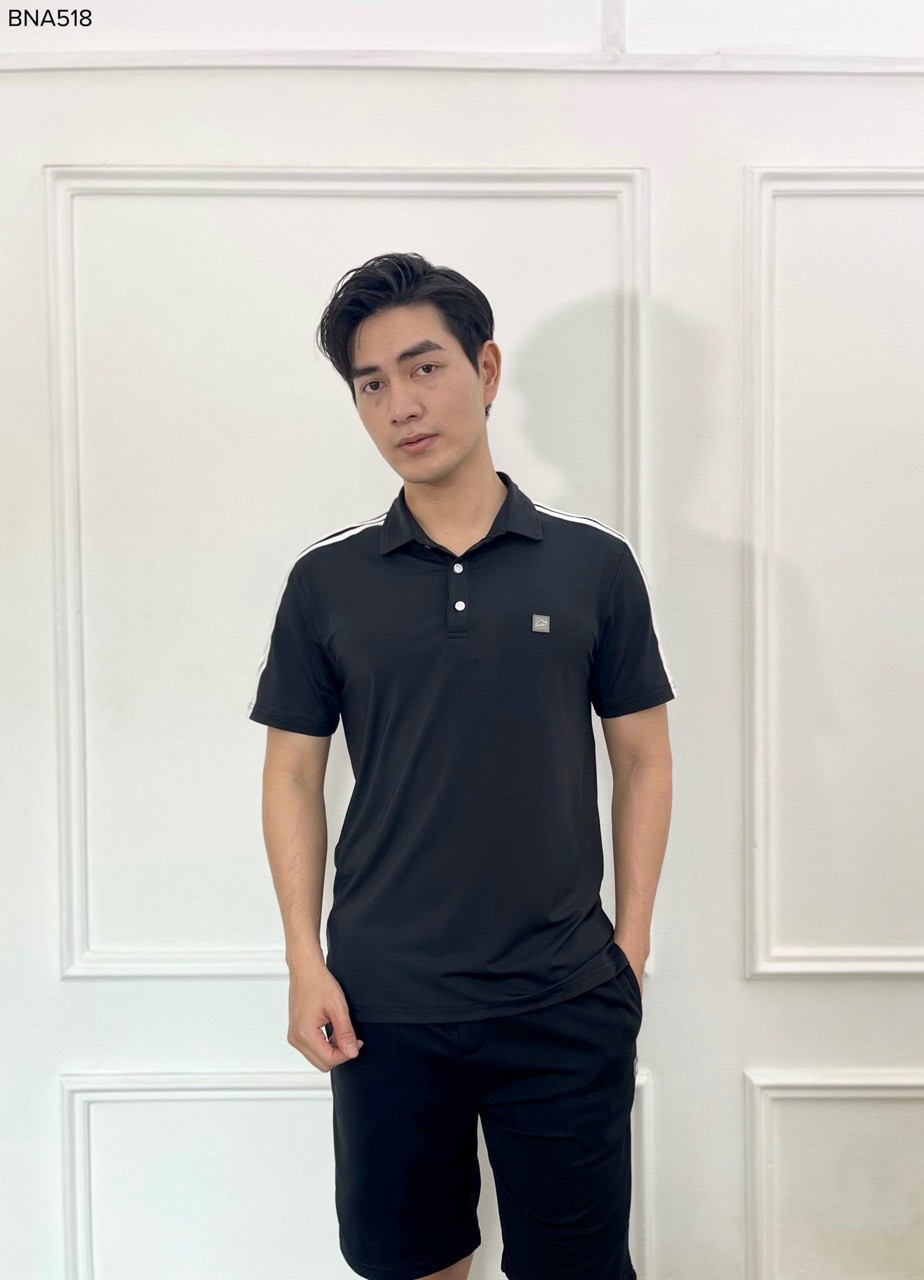Bộ nam cổ polo phối 2 sọc logo cao su ngực
