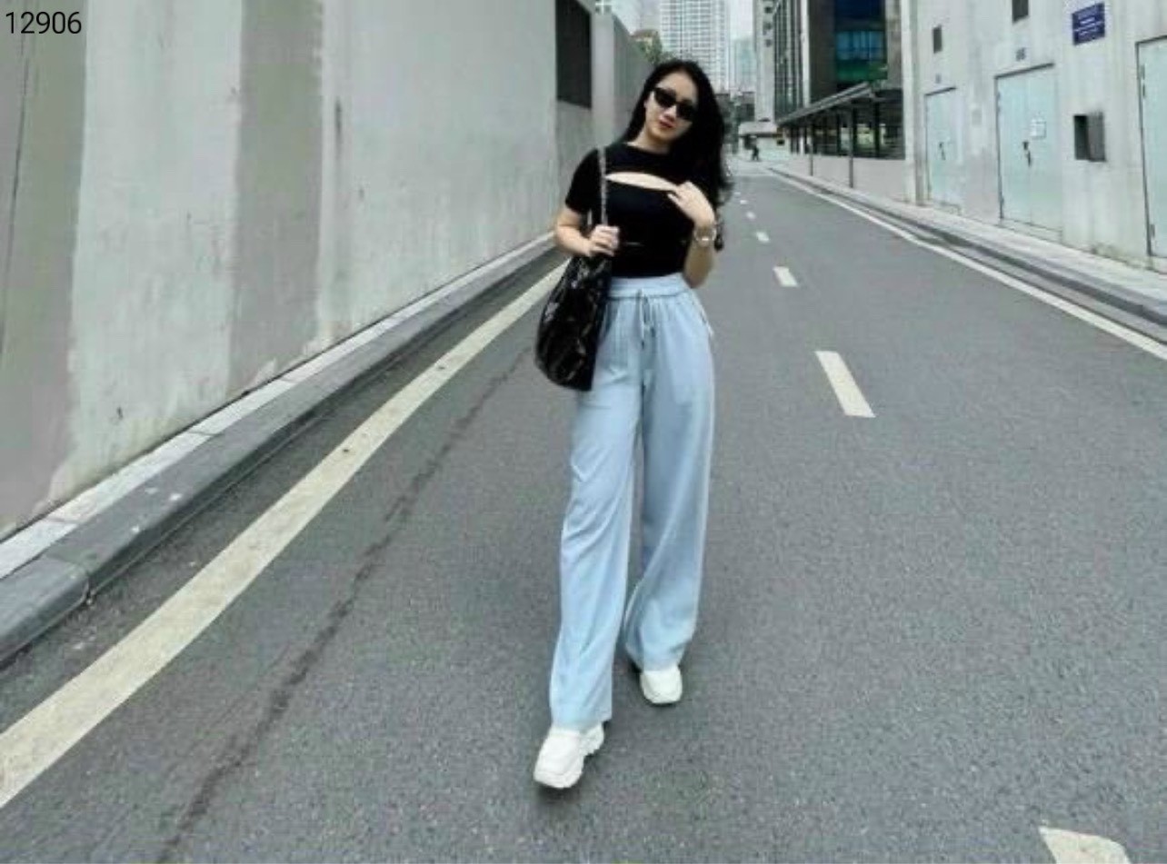Quần suông chất jean giấy mềm