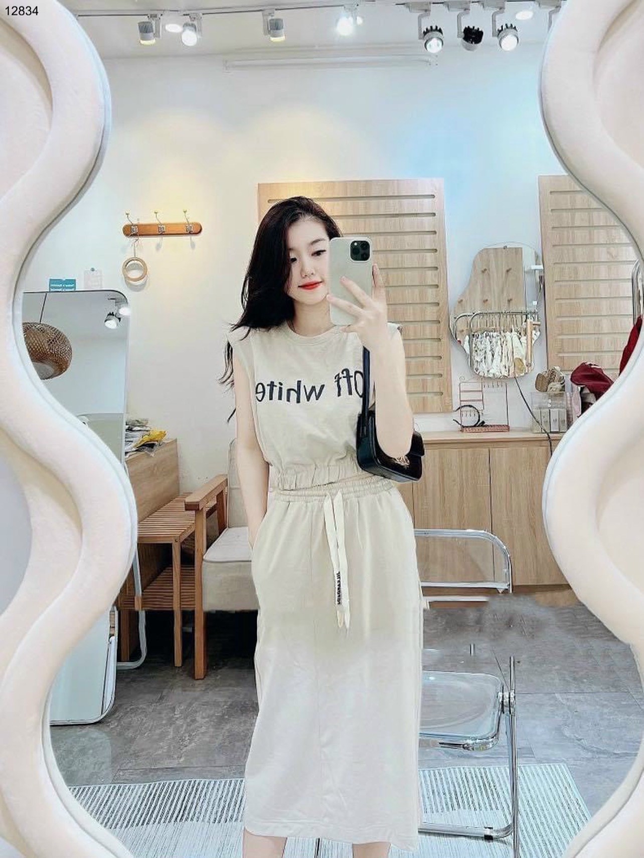 Set áo croptop chữ chân váy suông