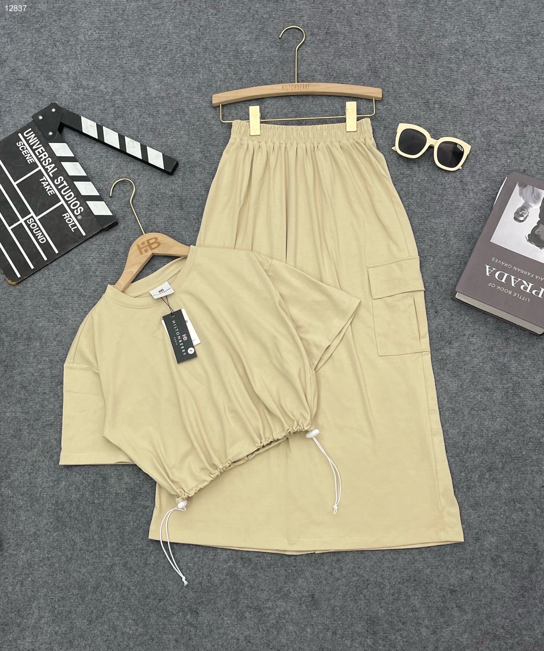 Set váy xuông áo dây rút