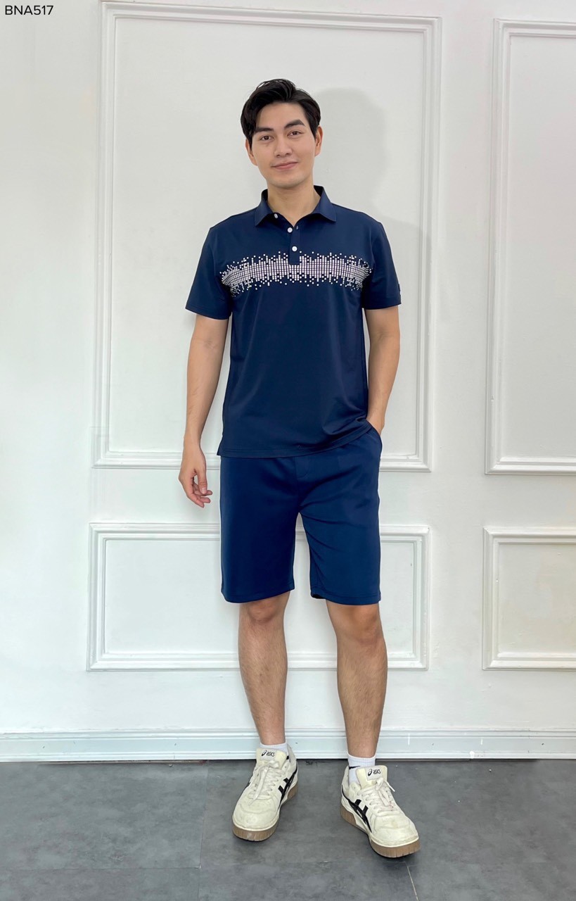 Bộ nam cổ polo in ngực 2 màu