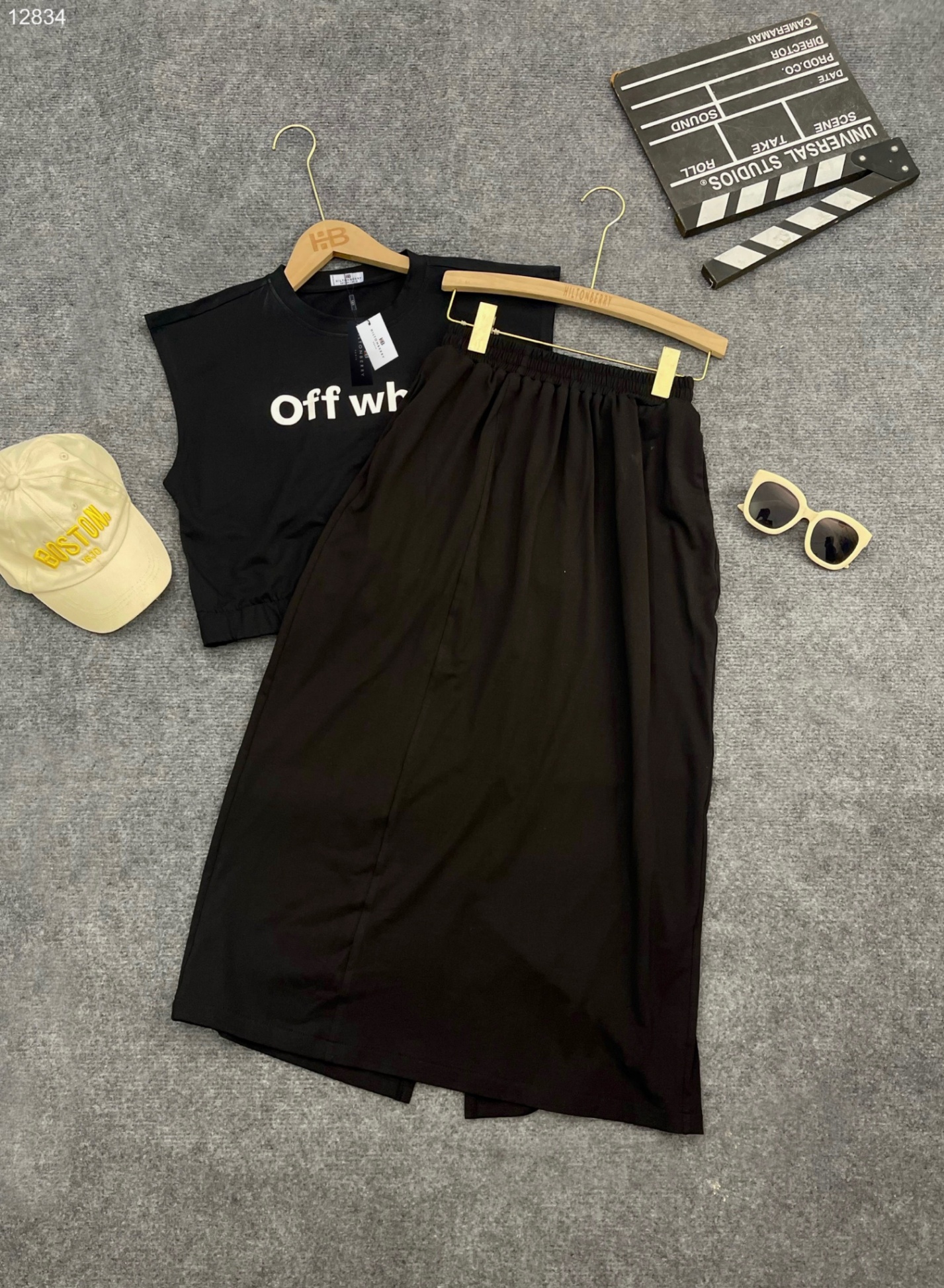 Set áo croptop chữ chân váy suông
