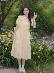 Váy xuông cổ sơ mi dây rút eo