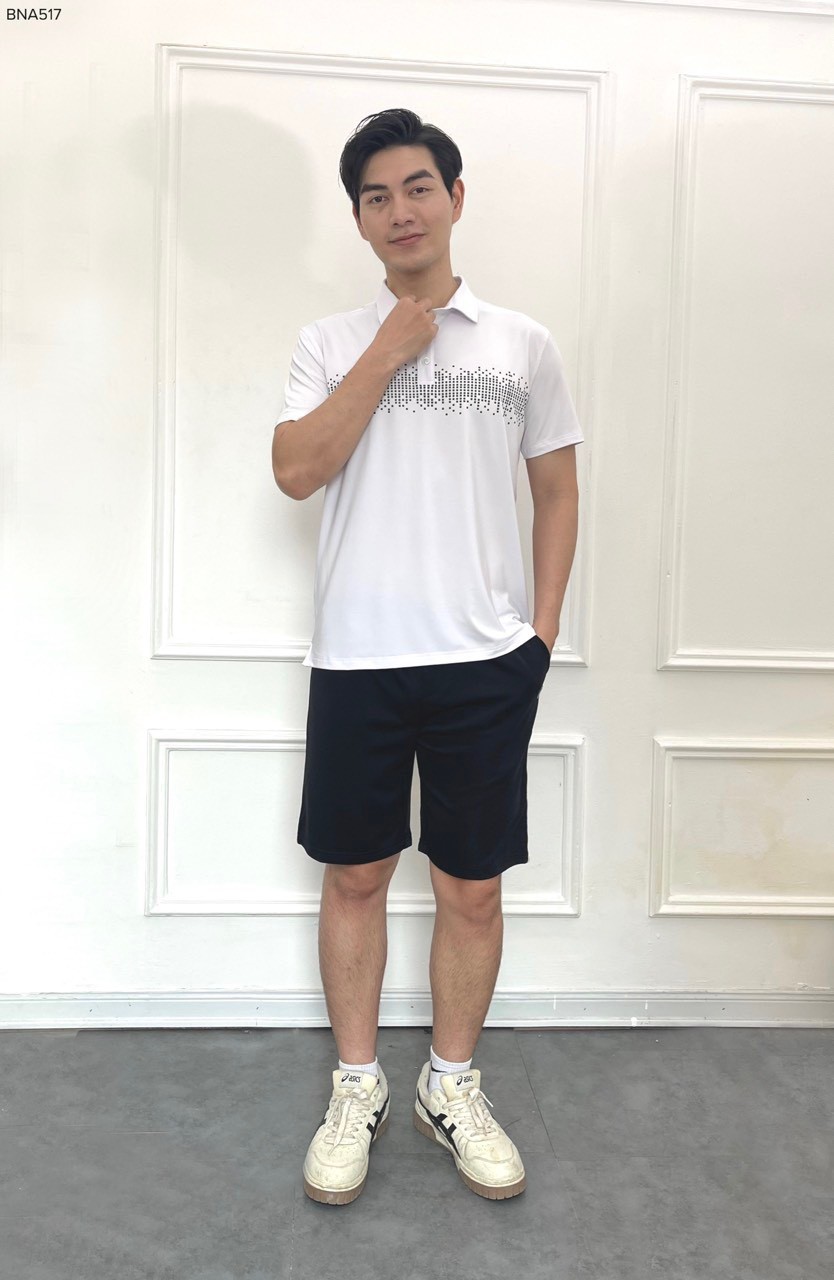 Bộ nam cổ polo in ngực 2 màu