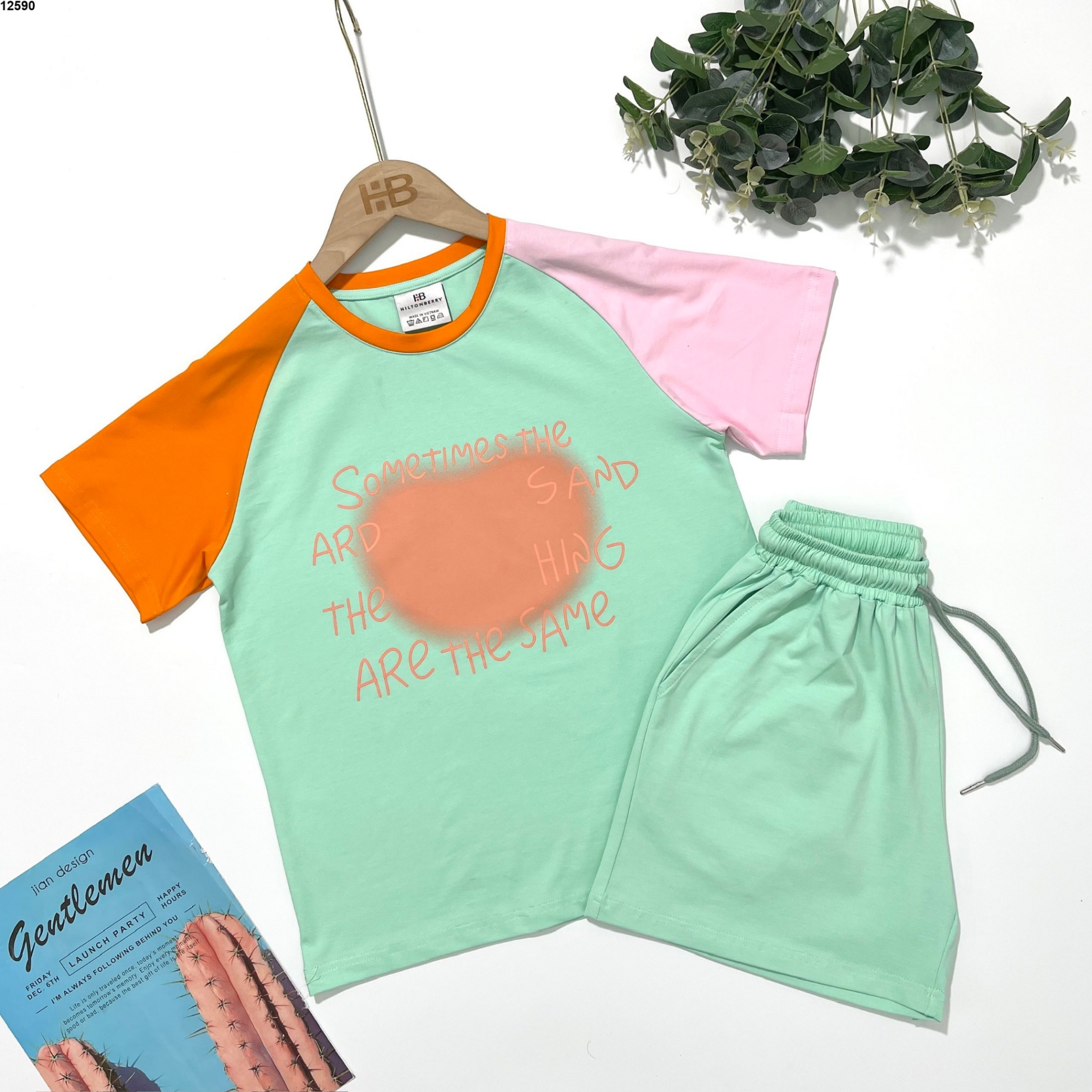 Bộ cotton phối tay 2 màu in ngực Sometimes