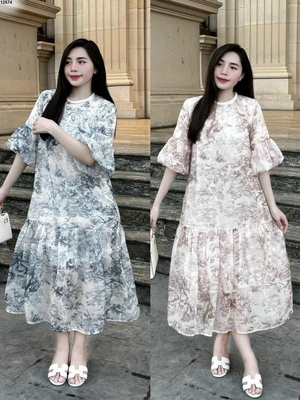 váy tơ tay bồng 3 màu