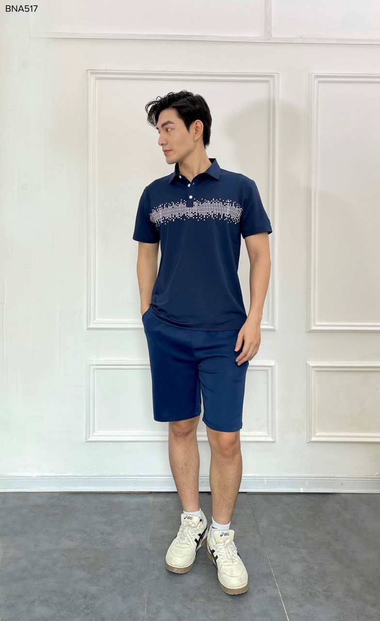 Bộ nam cổ polo in ngực 2 màu