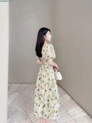 Váy hoá xếp rúm ngực tay bồng