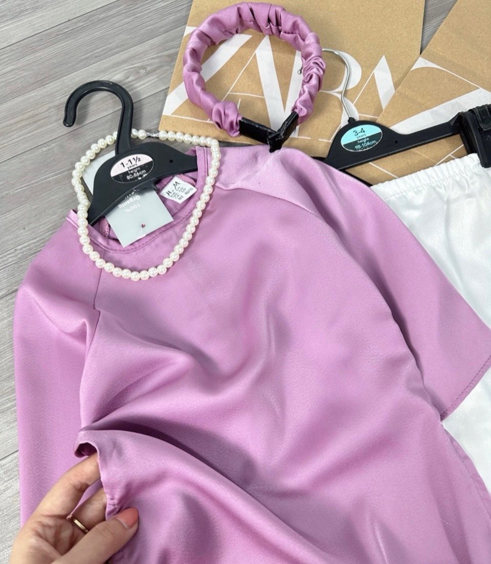 Áo dài trẻ em tím kèm bờm + dây