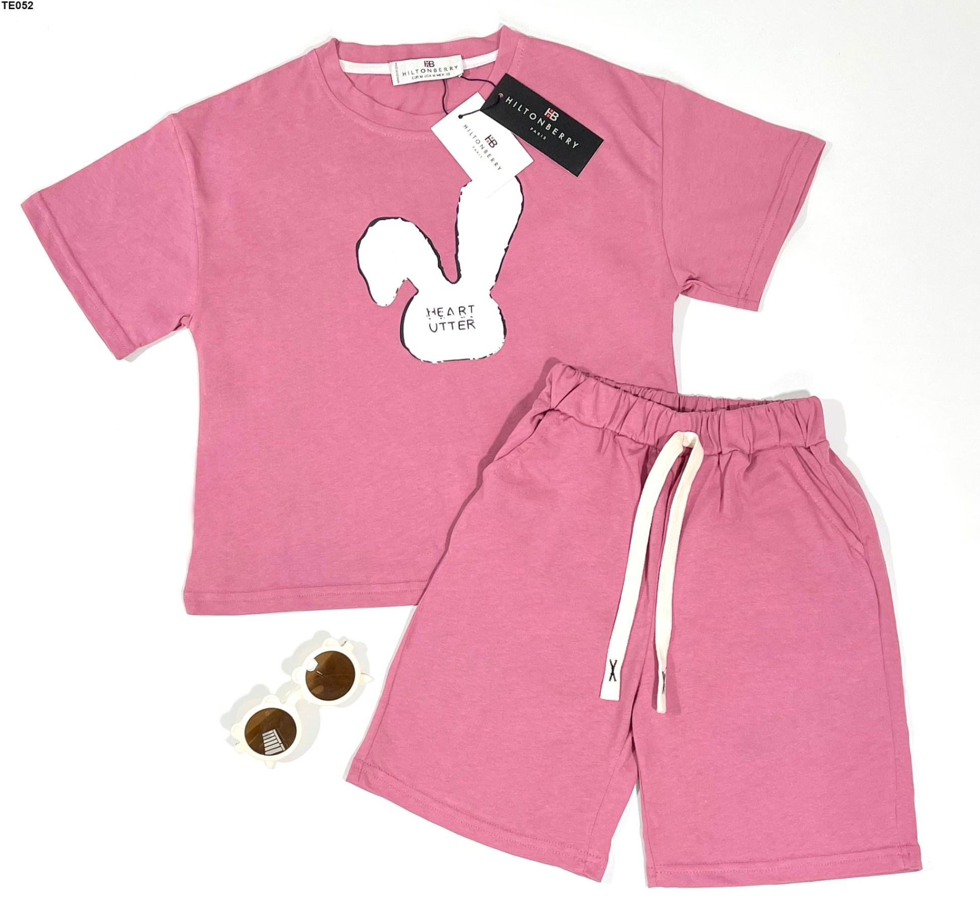 Bộ cotton bé gái in mặt thỏ heart