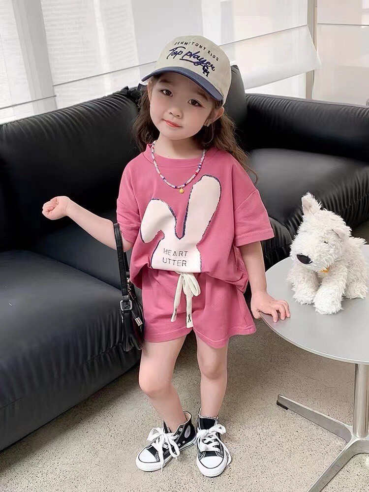 Bộ cotton bé gái in mặt thỏ heart