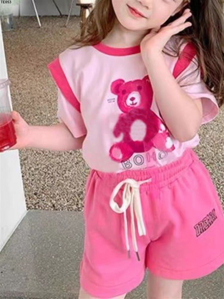 Bộ cotton bé gái in gấu Boho