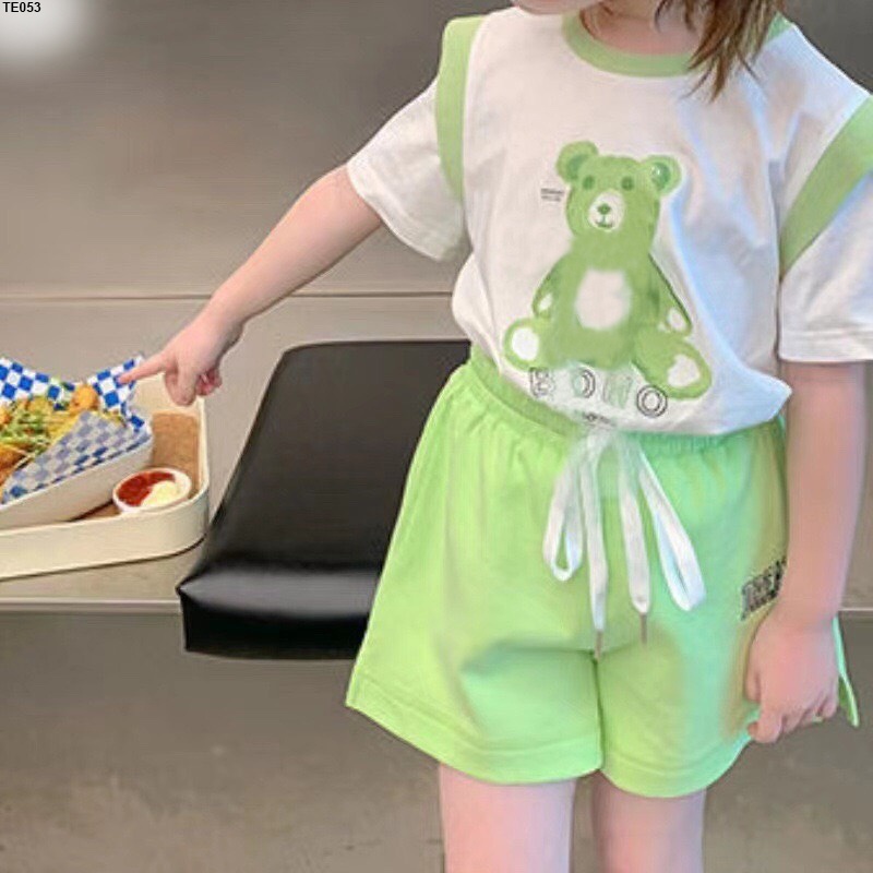 Bộ cotton bé gái in gấu Boho