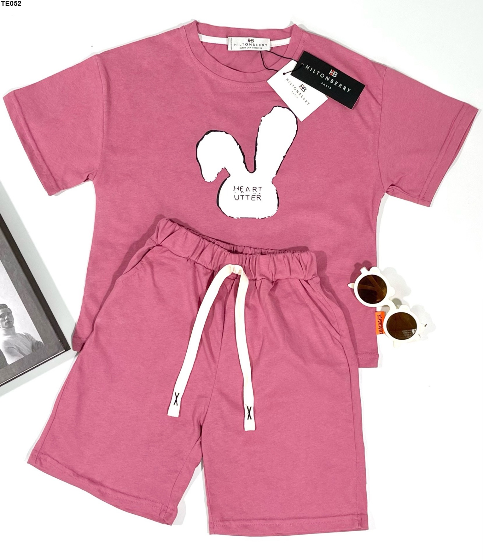 Bộ cotton bé gái in mặt thỏ heart