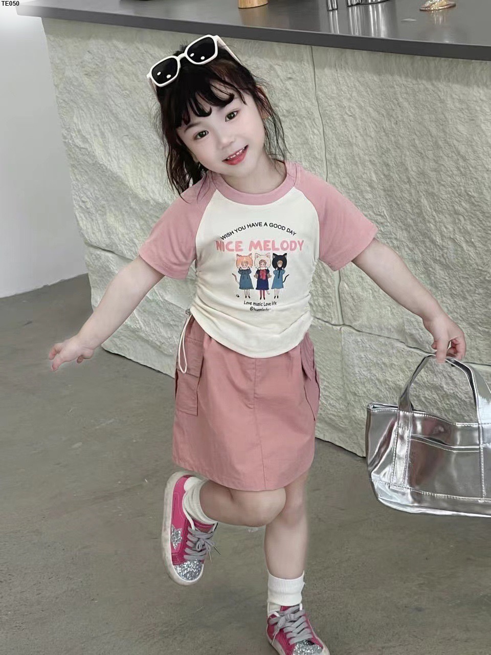 Bộ cotton bé gái in mèo nice melody