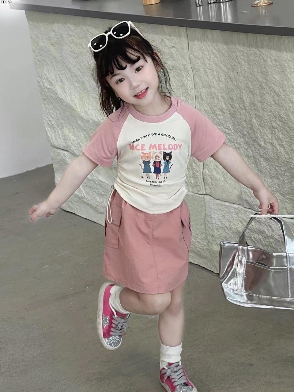 Bộ cotton bé gái in mèo nice melody