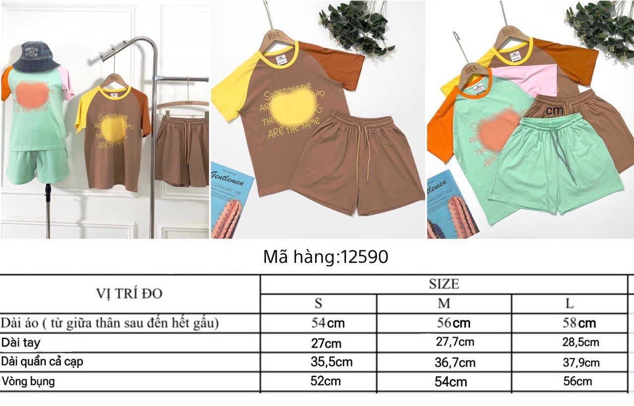 Bộ cotton phối tay 2 màu in ngực Sometimes