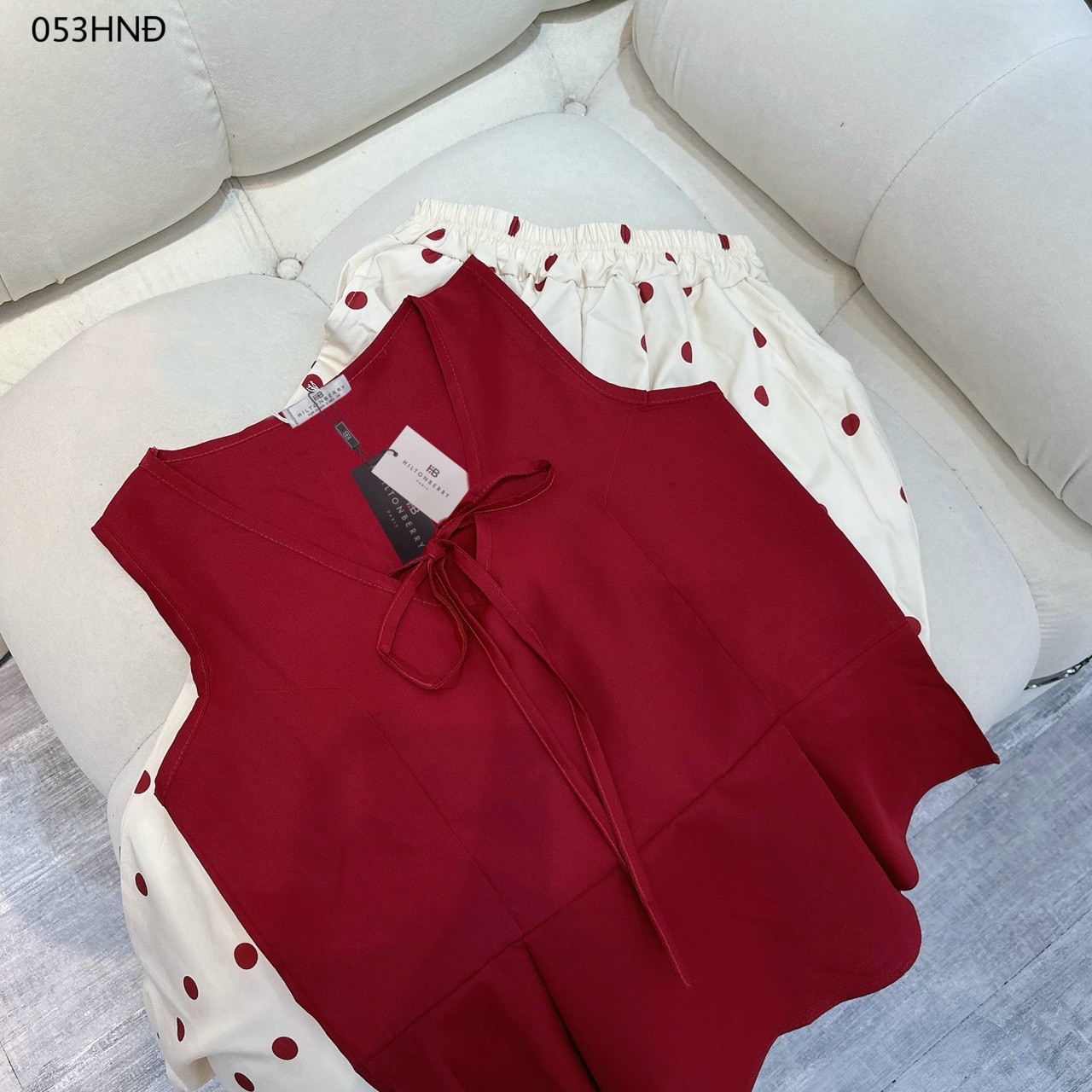 Set áo đô mix quần chấm bi