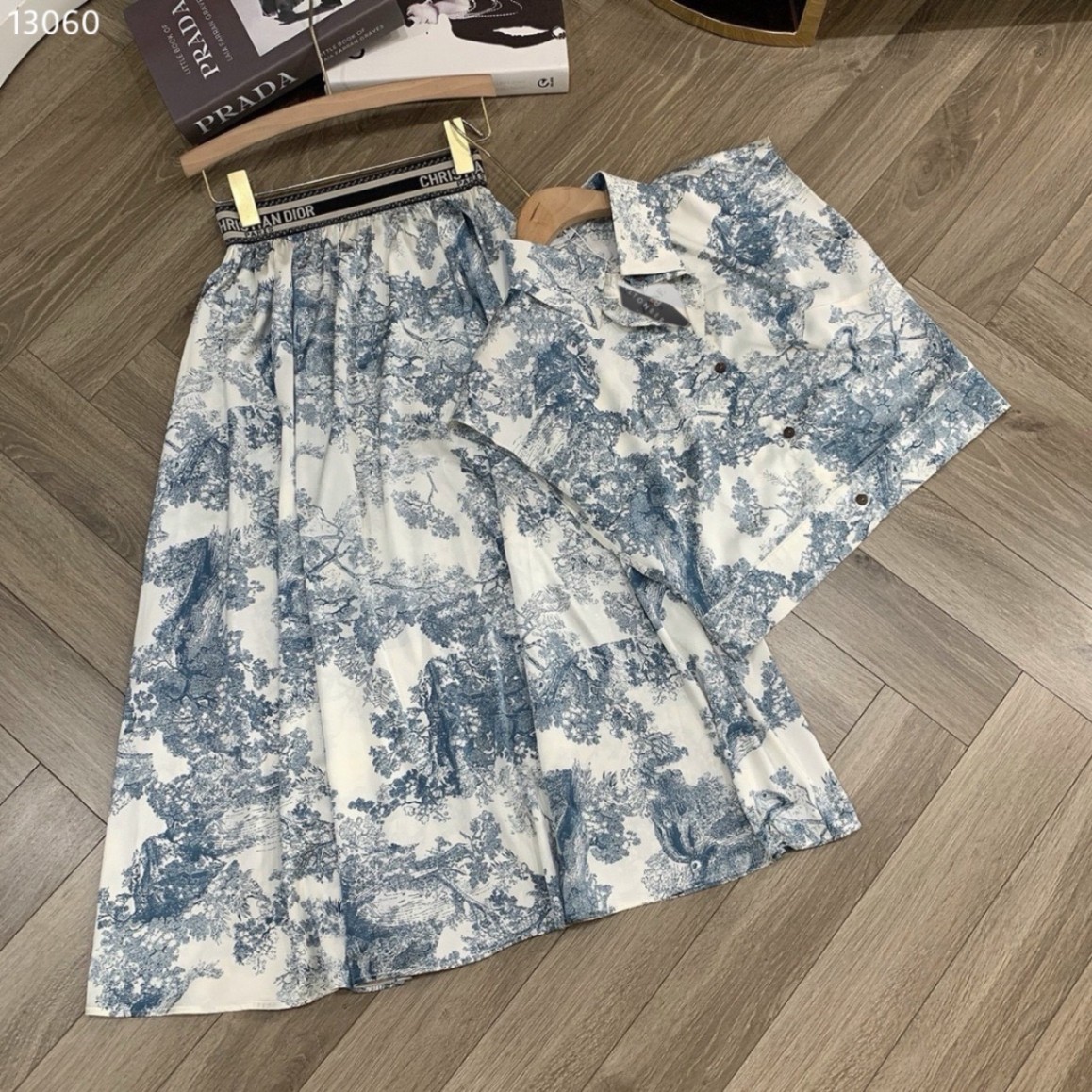 Set đầm lụa cổ sơ mi