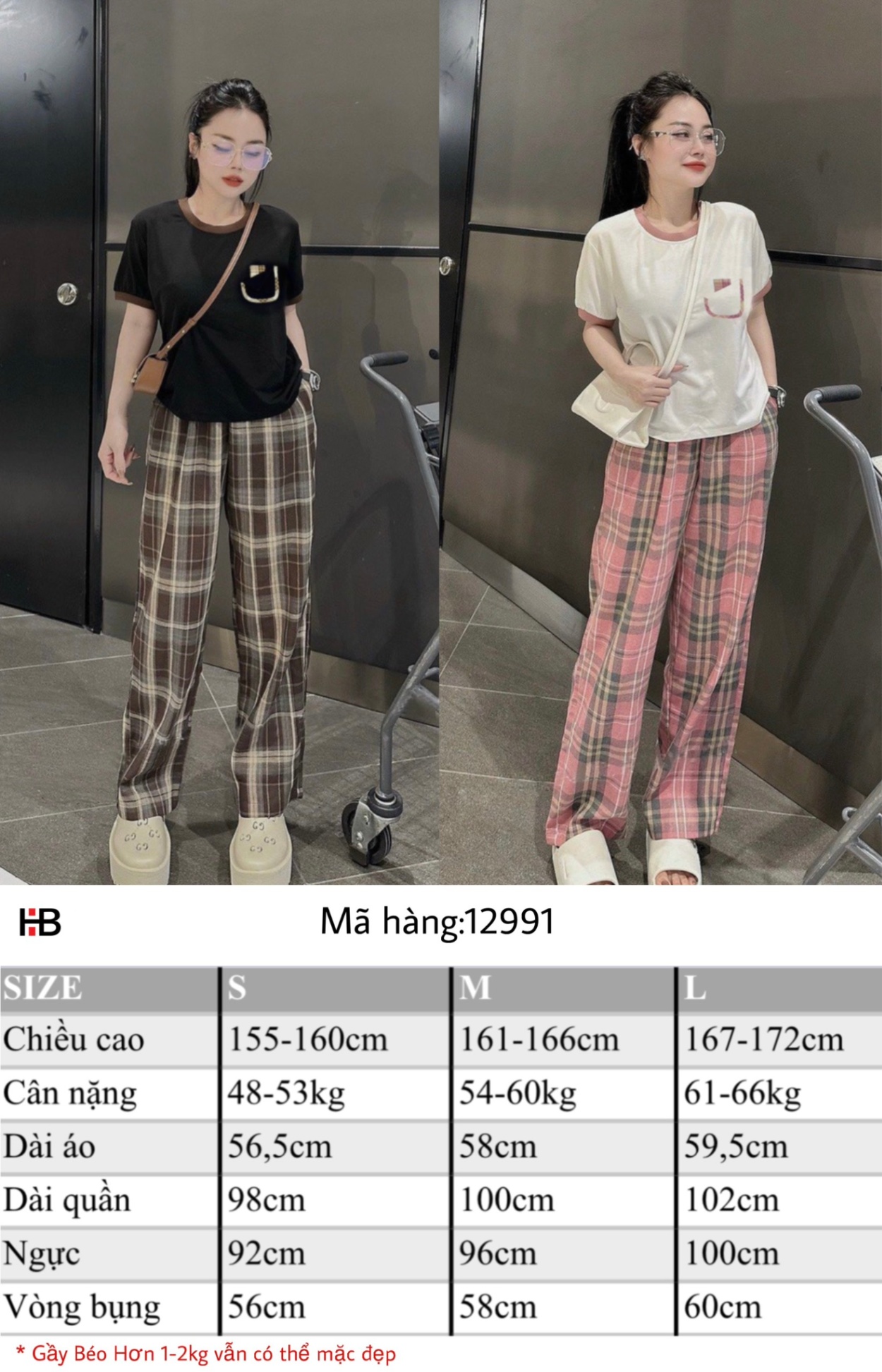Bộ cotton phối tay + cổ quần kẻ