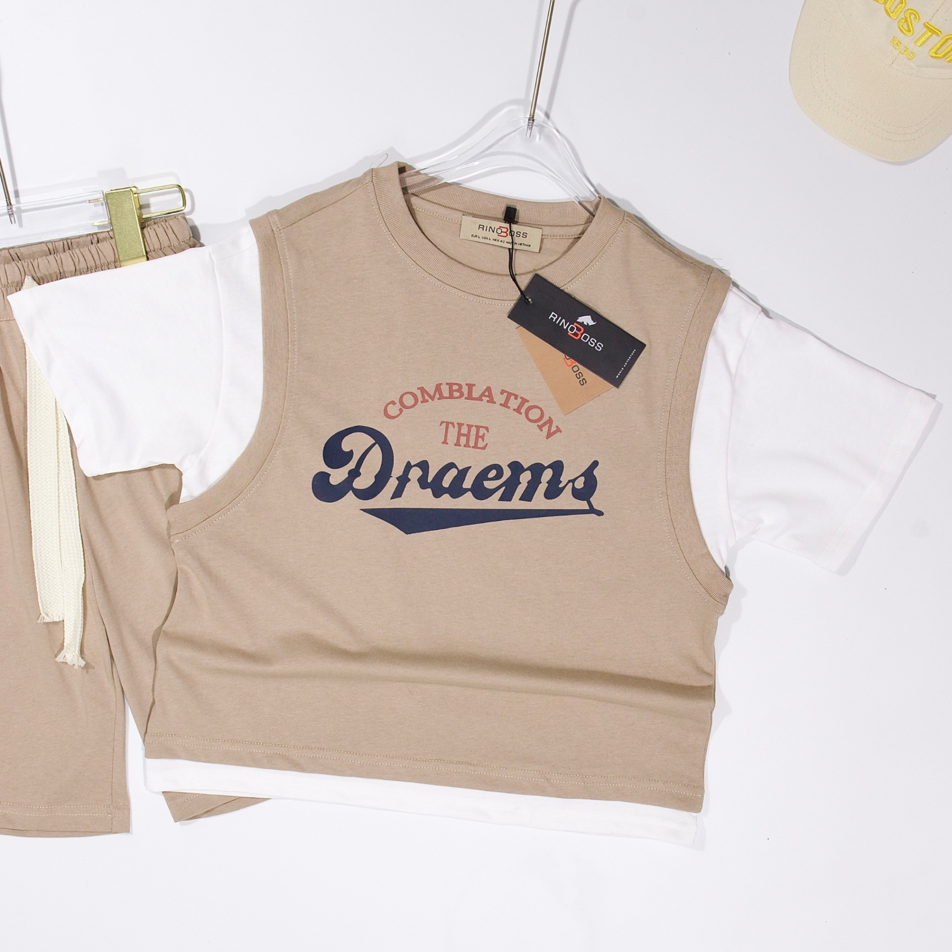 Bộ cotton cộc ngực in chữ dnaems