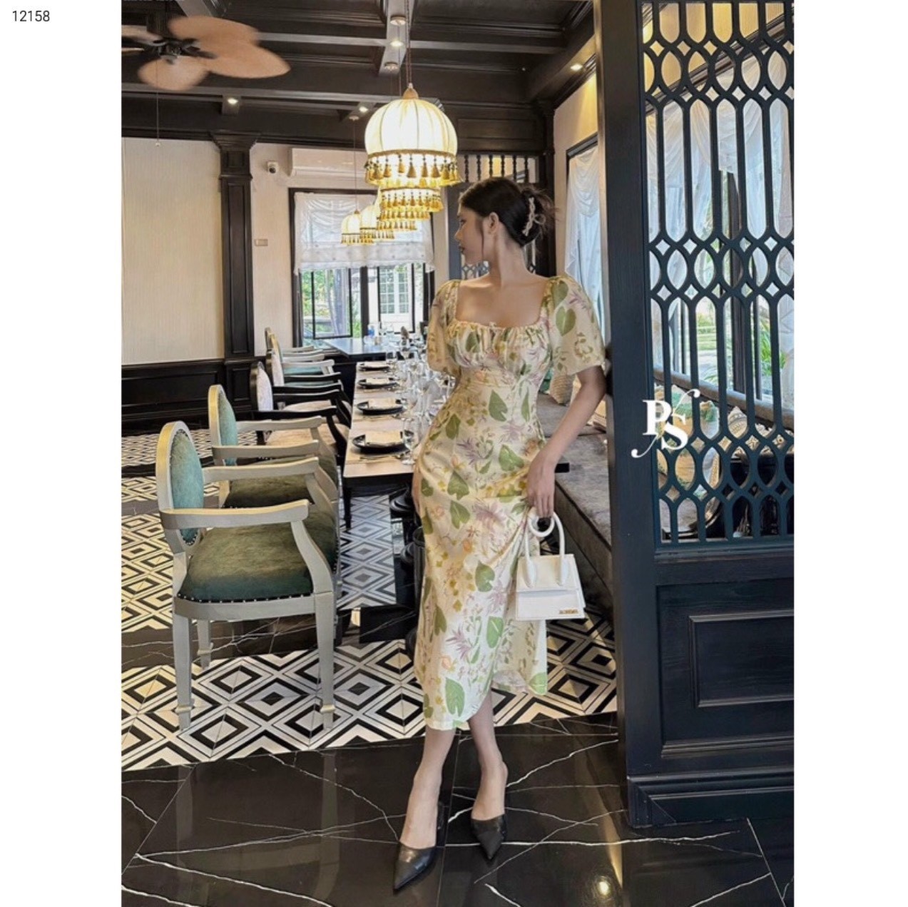 Váy hoa tay bồng dây buộc ngực