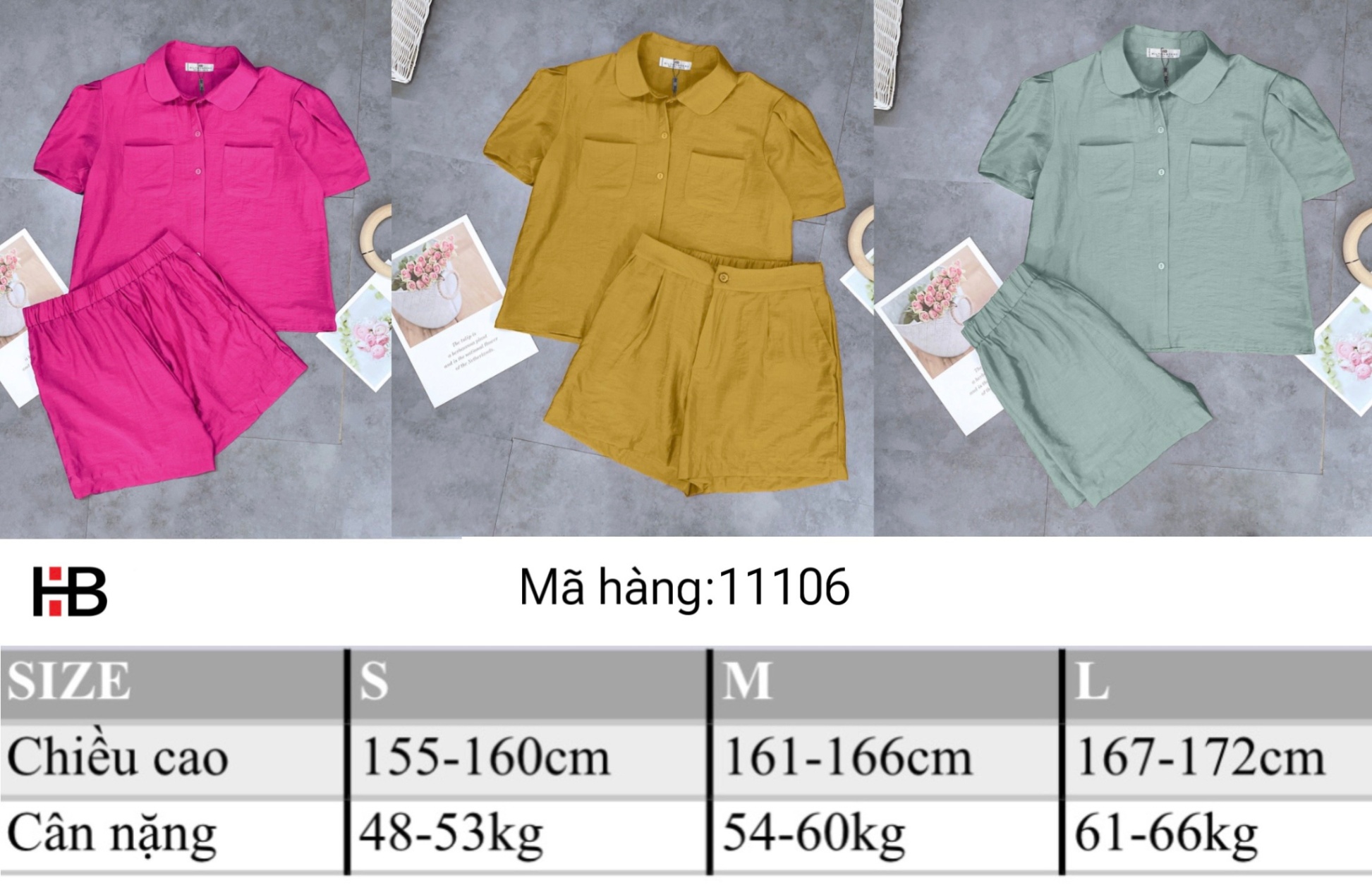 11106 Set quần áo sơ mi 2 túi ngực