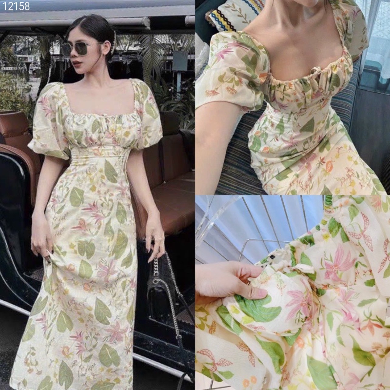 Váy hoa tay bồng dây buộc ngực
