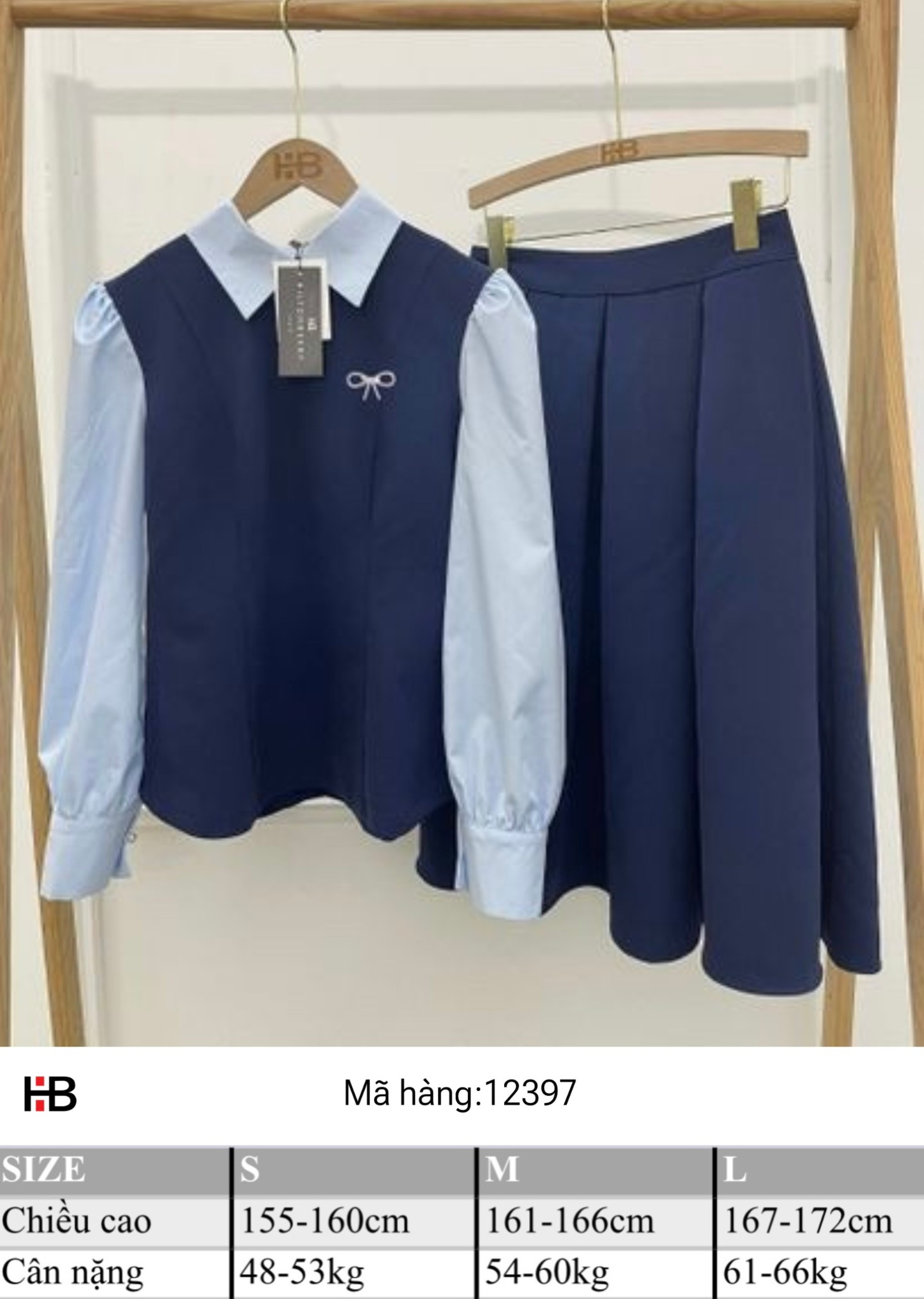 Set váy sơ mi xanh