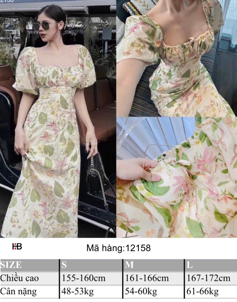 Váy hoa tay bồng dây buộc ngực