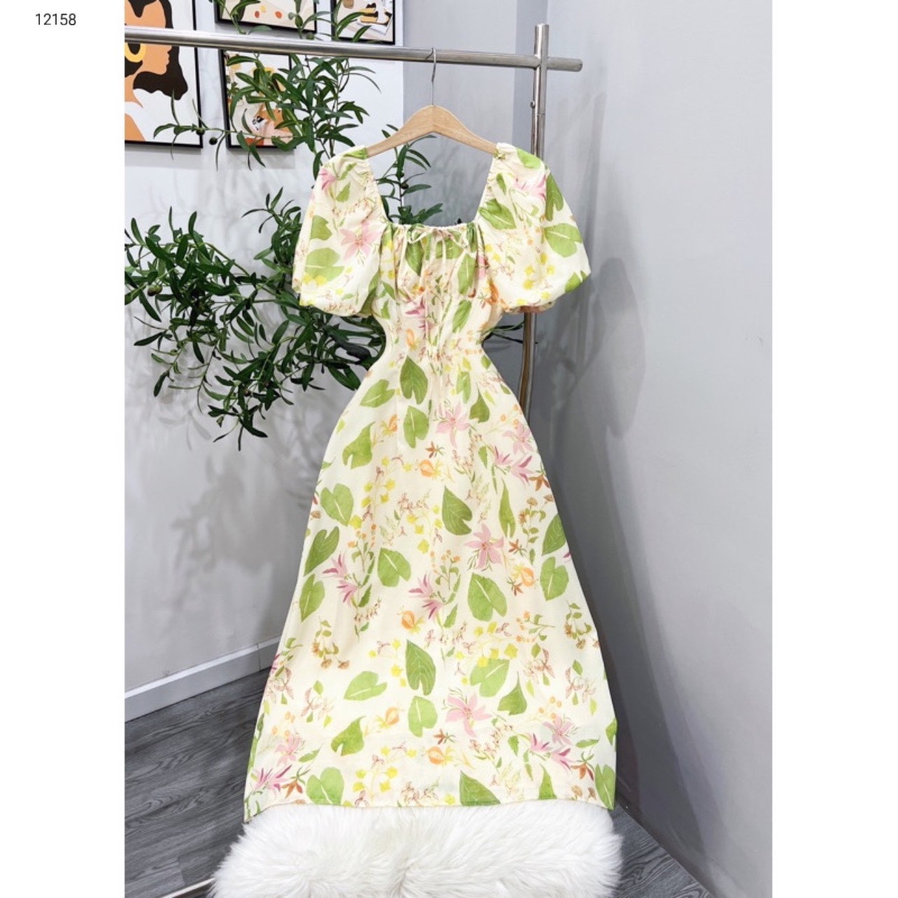 Váy hoa tay bồng dây buộc ngực