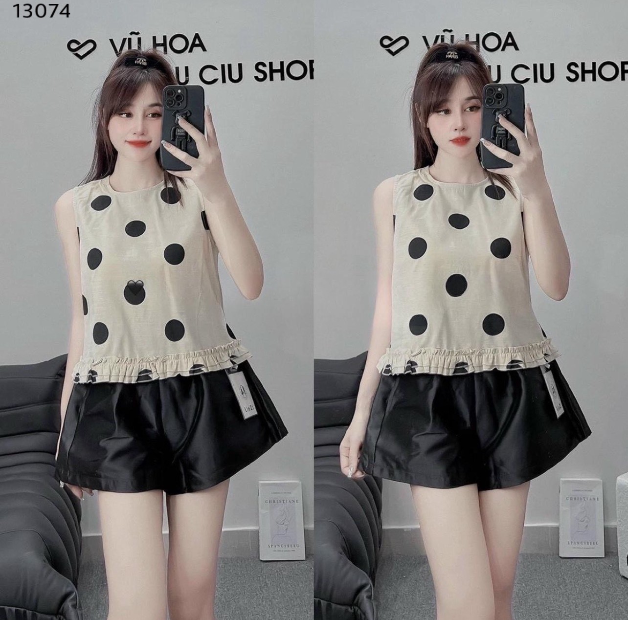 áo sát nách chấm bi