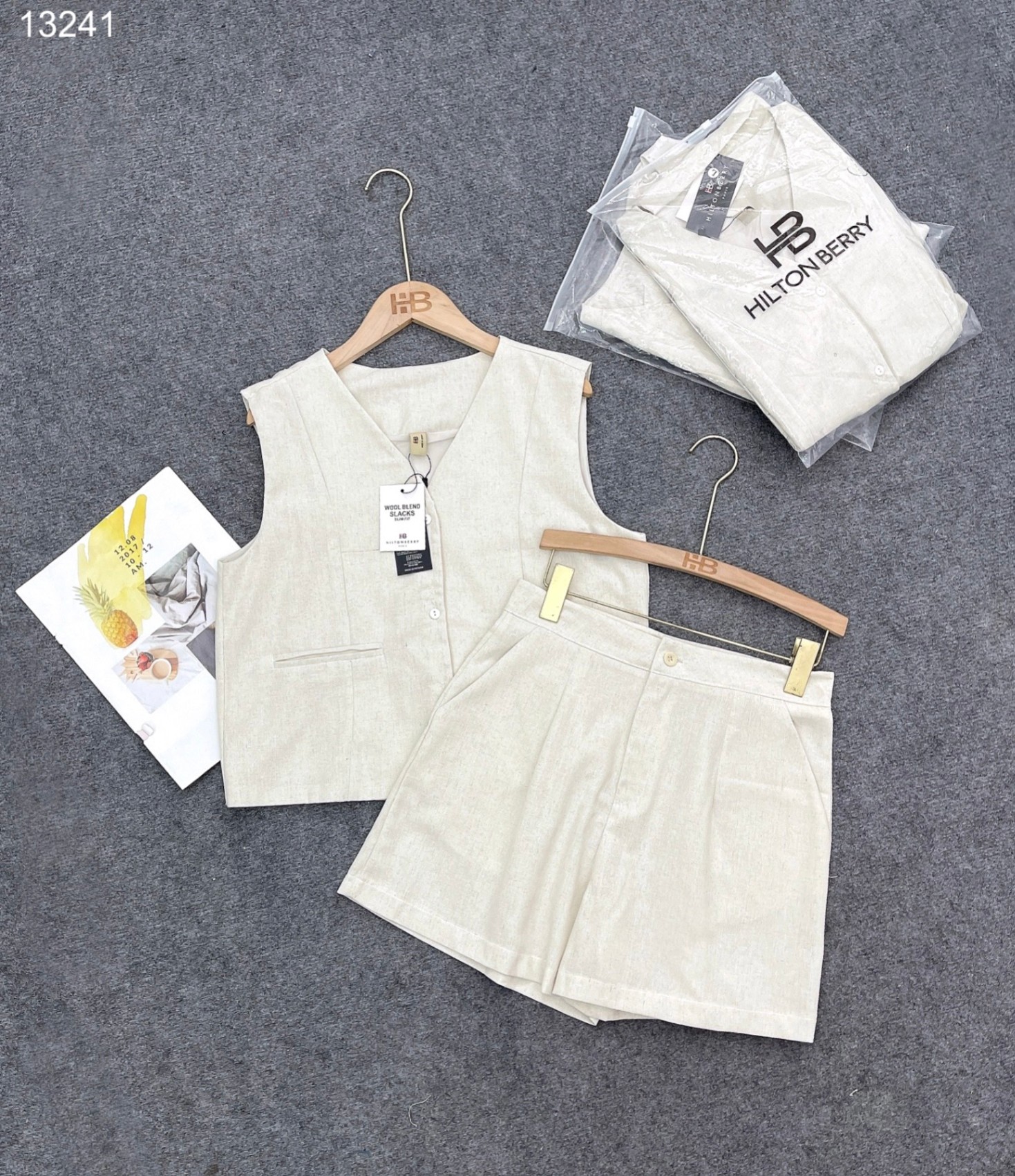 Set linen cúc đôi mix quần shorrt