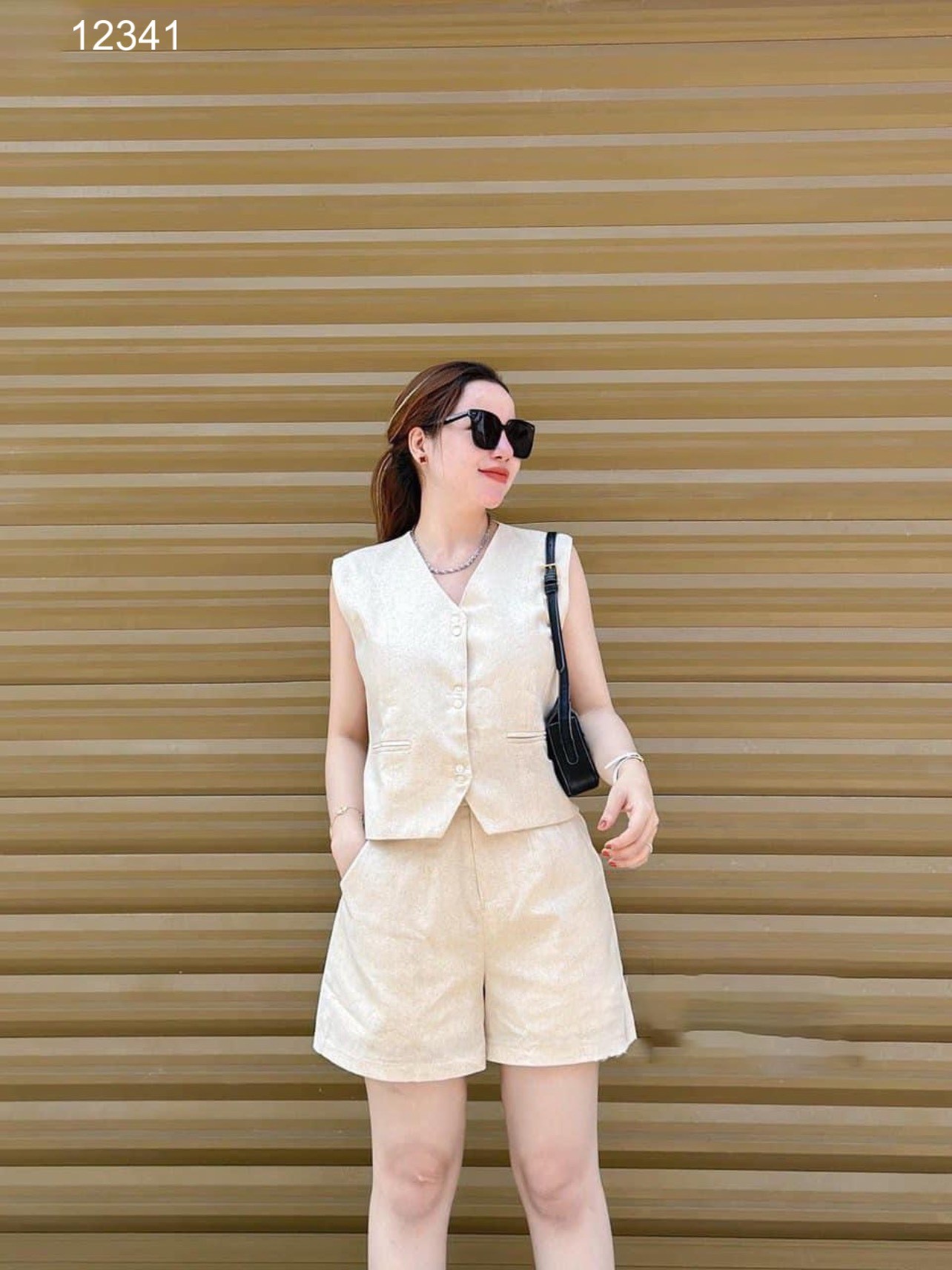 Set linen cúc đôi mix quần shorrt