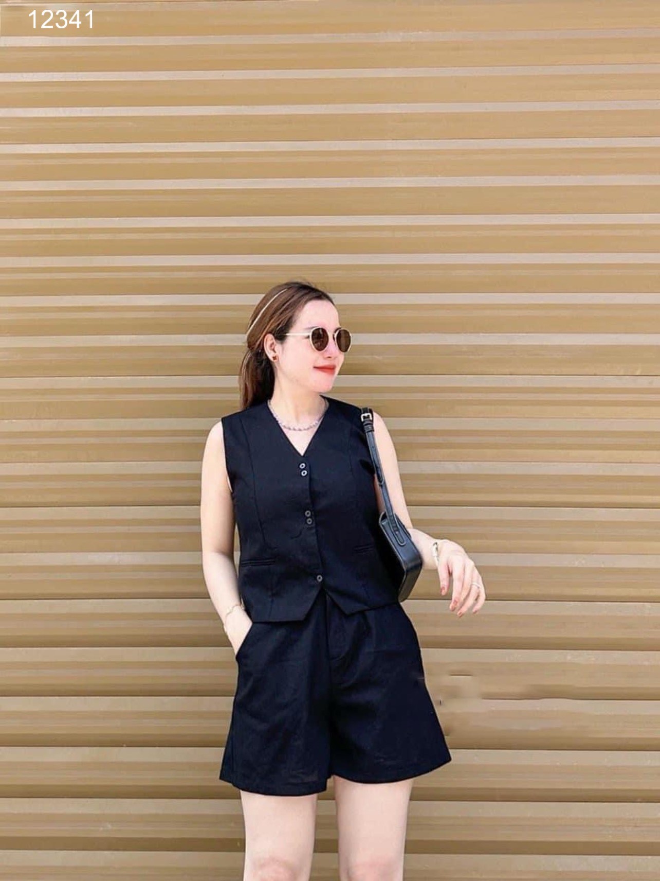 Set linen cúc đôi mix quần shorrt