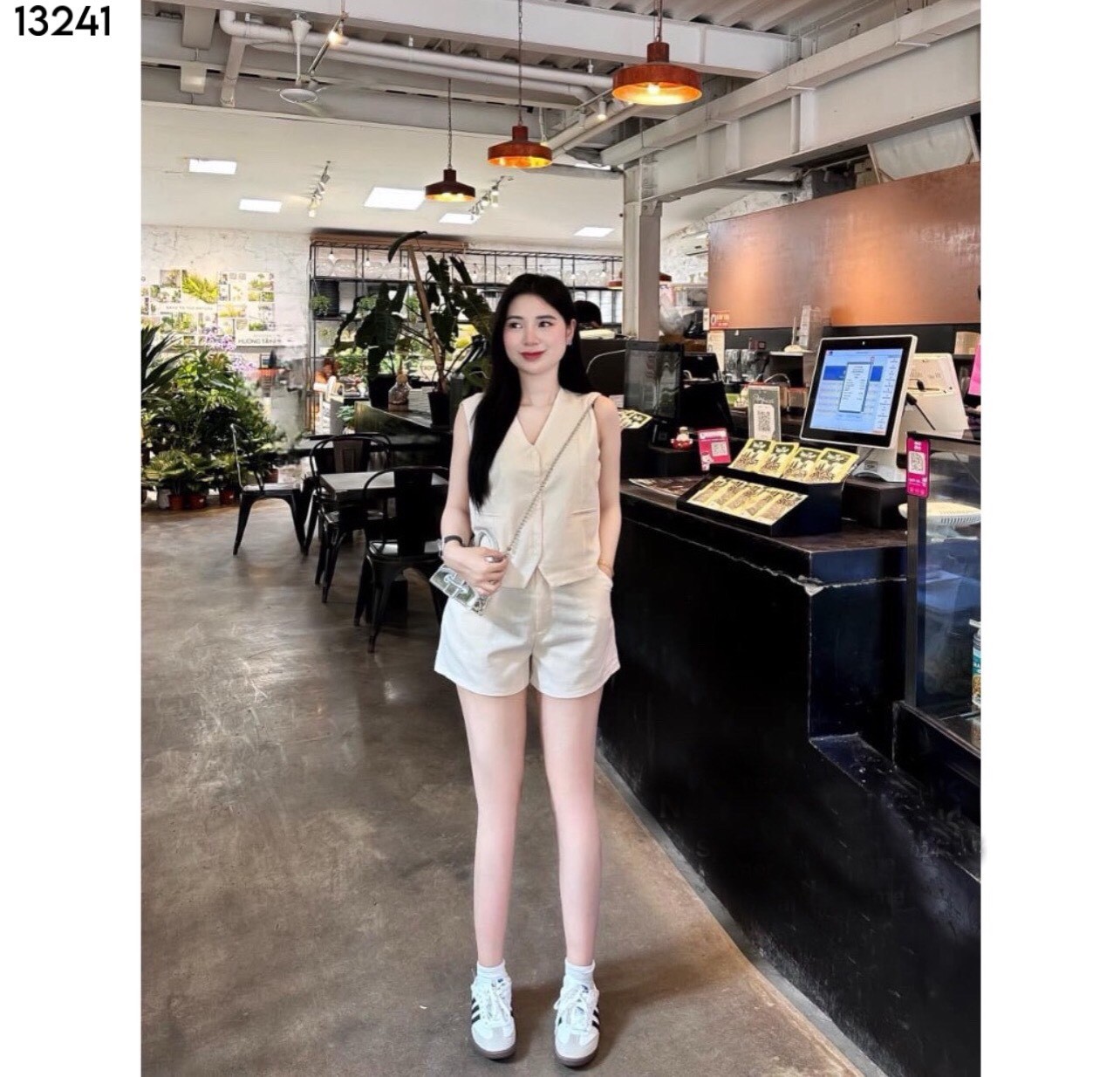 Set linen cúc đôi mix quần shorrt