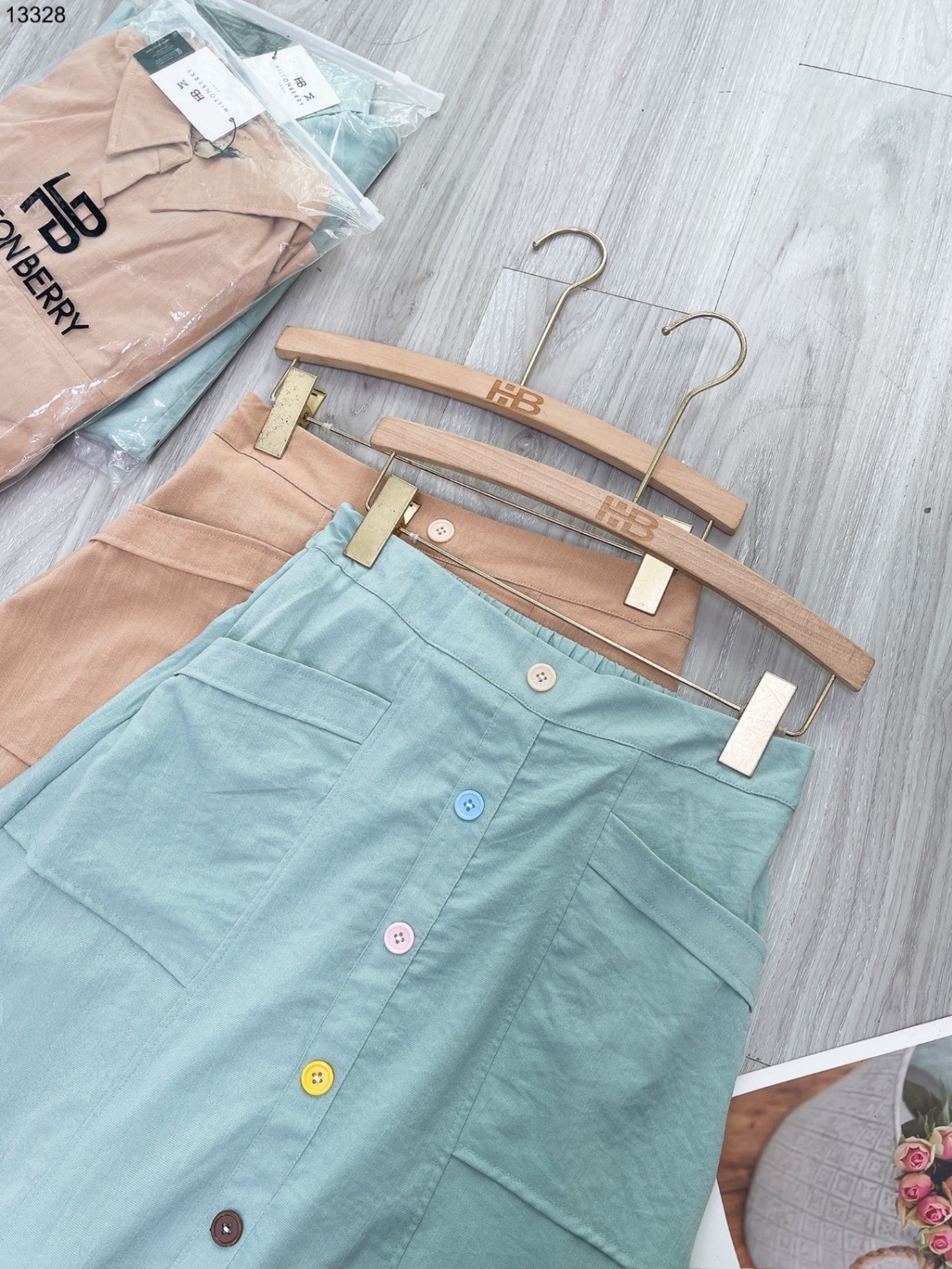 Set linen mix chân váy dài