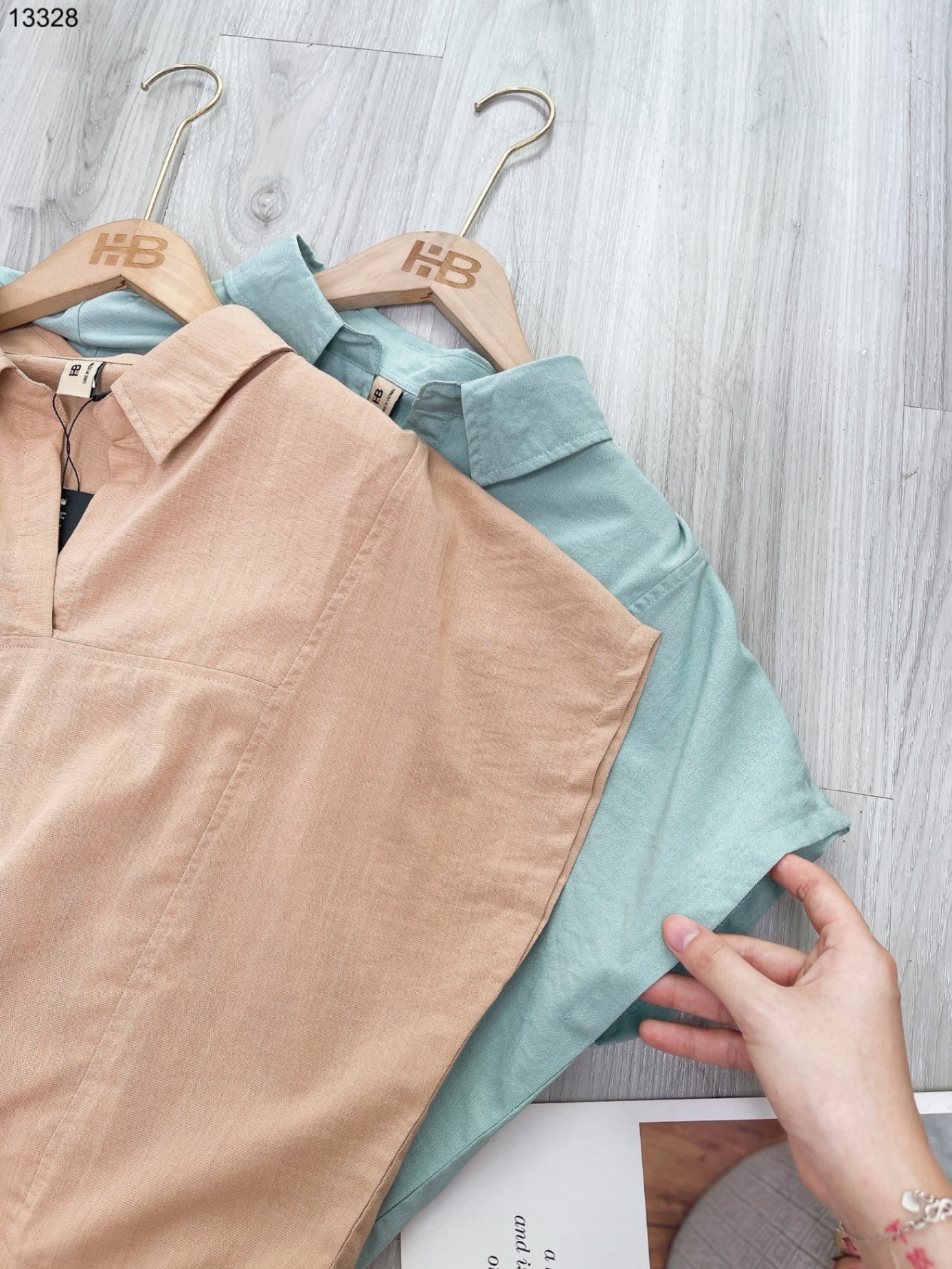 Set linen mix chân váy dài