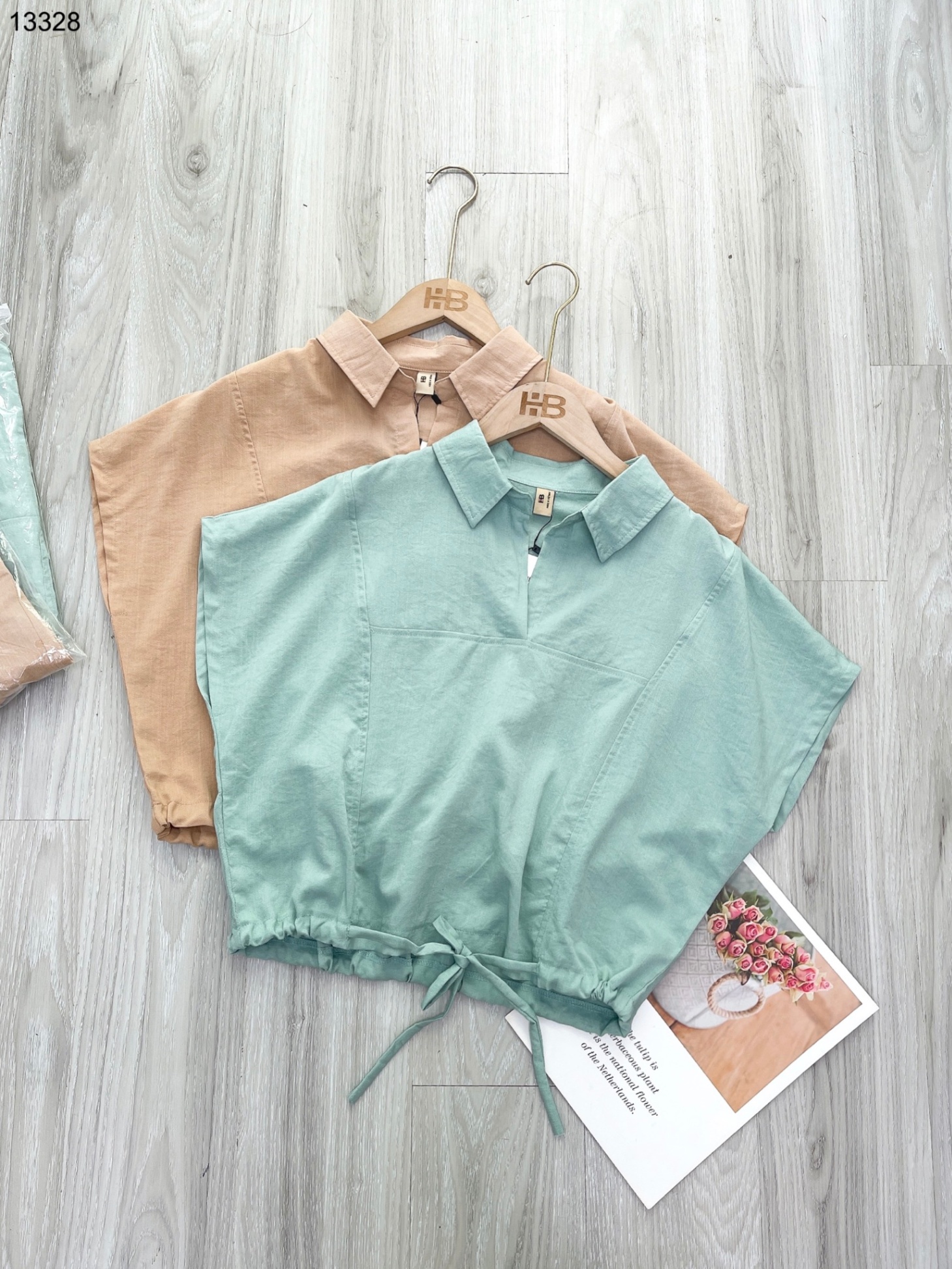 Set linen mix chân váy dài