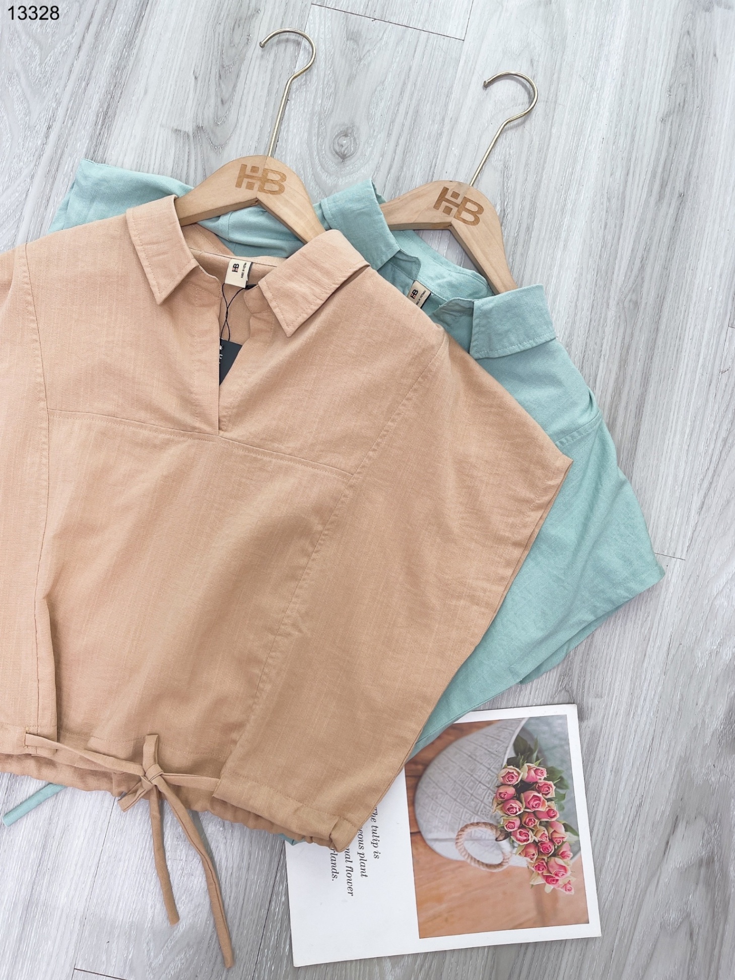 Set linen mix chân váy dài