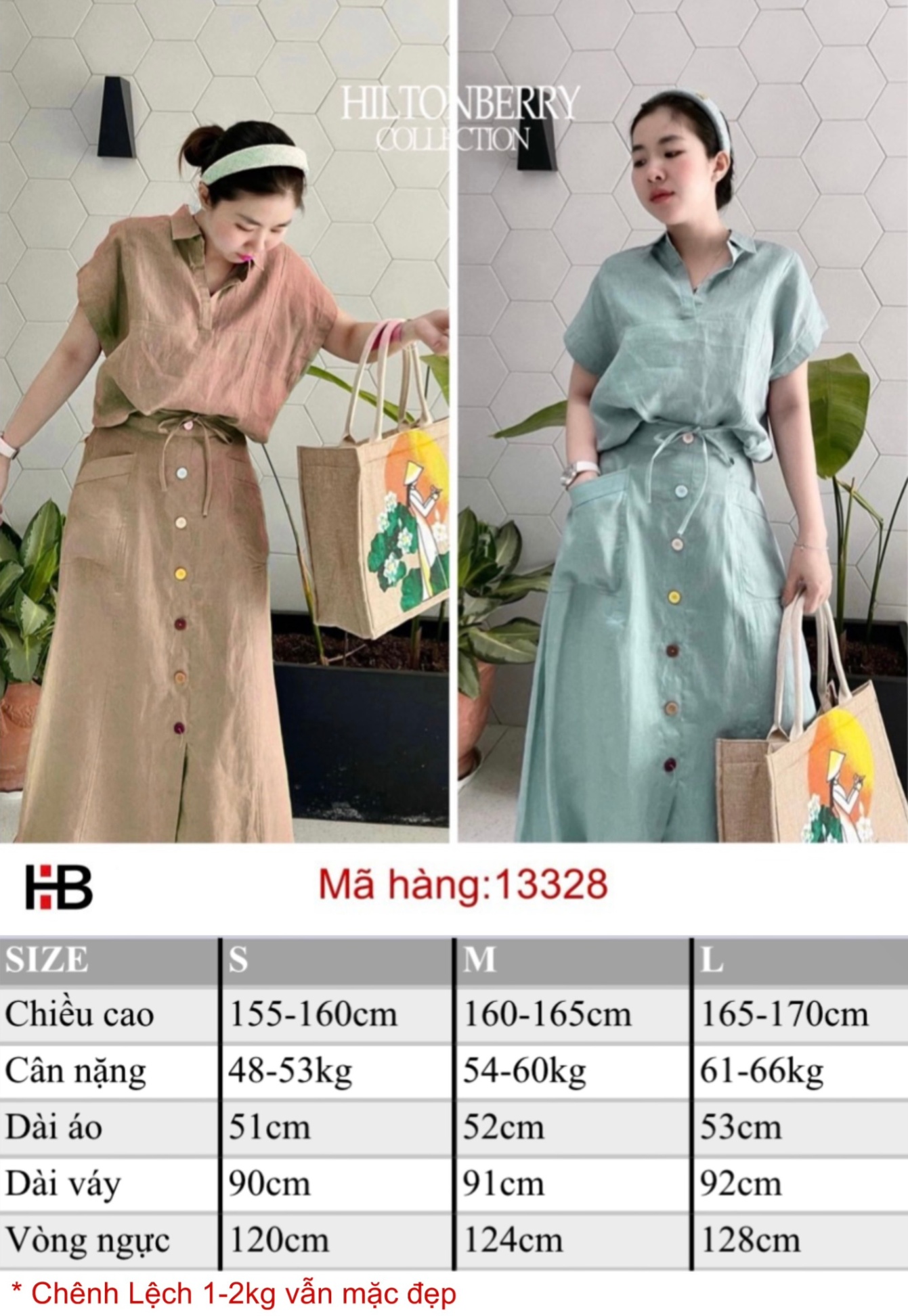 Set linen mix chân váy dài