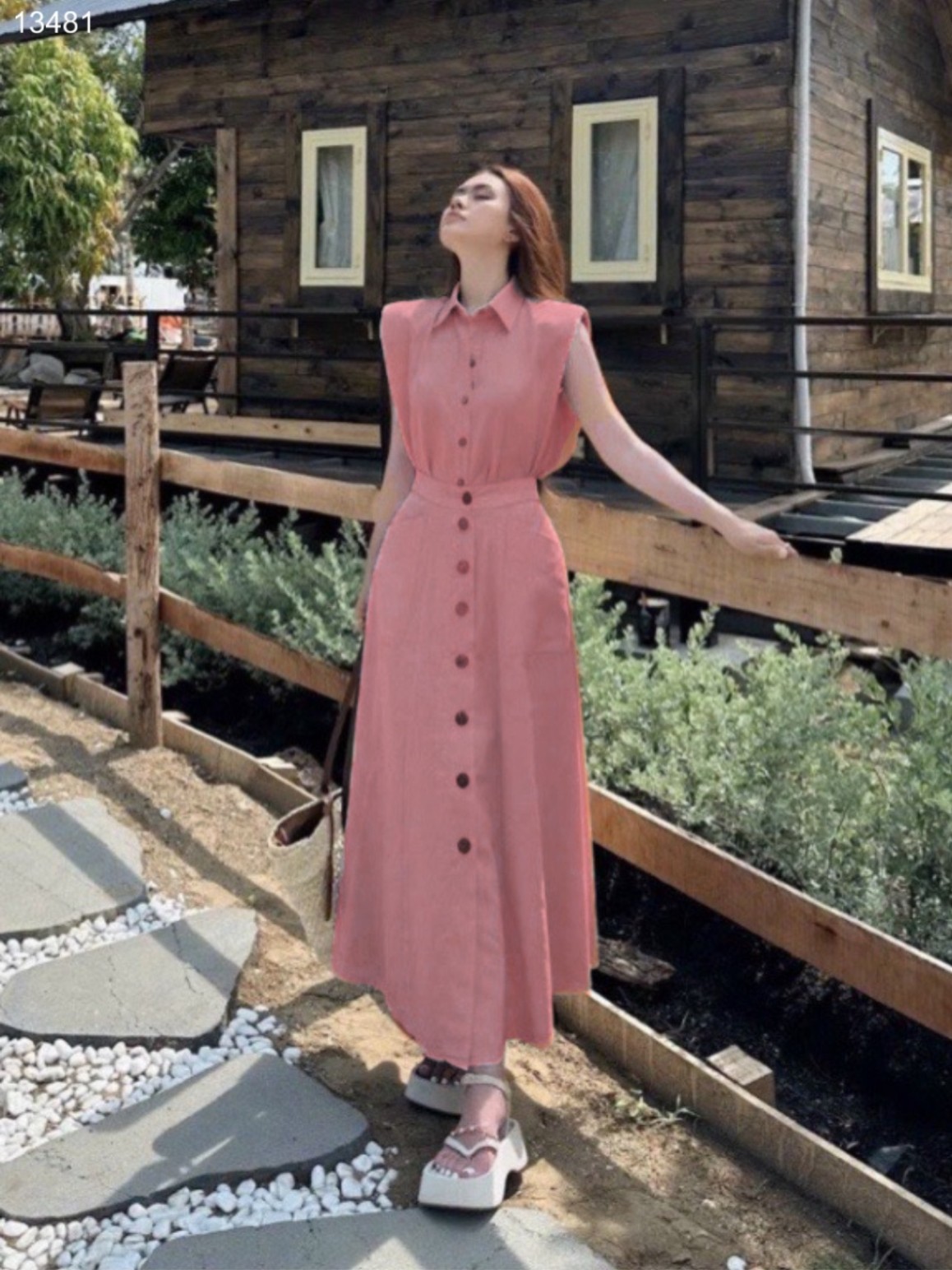 Set linen cổ Đức kèm chân váy dáng dài