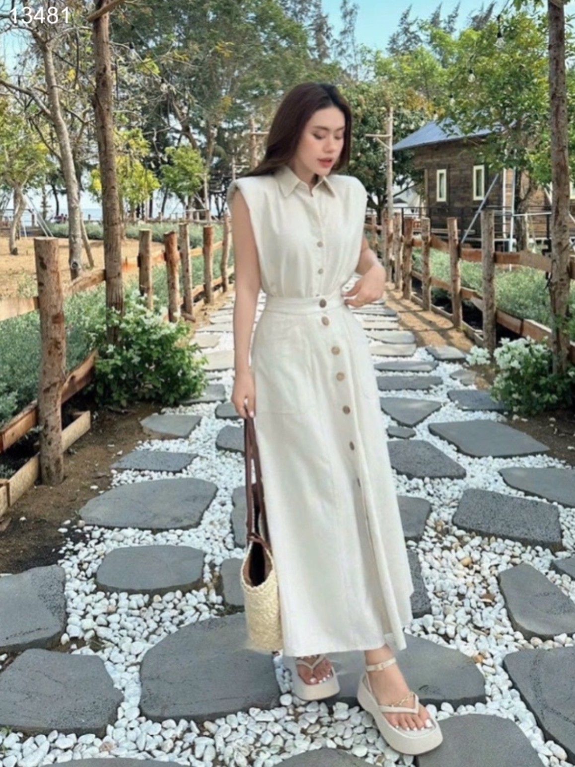 Set linen cổ Đức kèm chân váy dáng dài