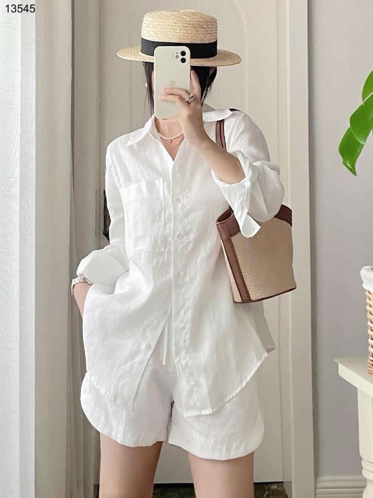 Set sơ mi túi ngực mix short
