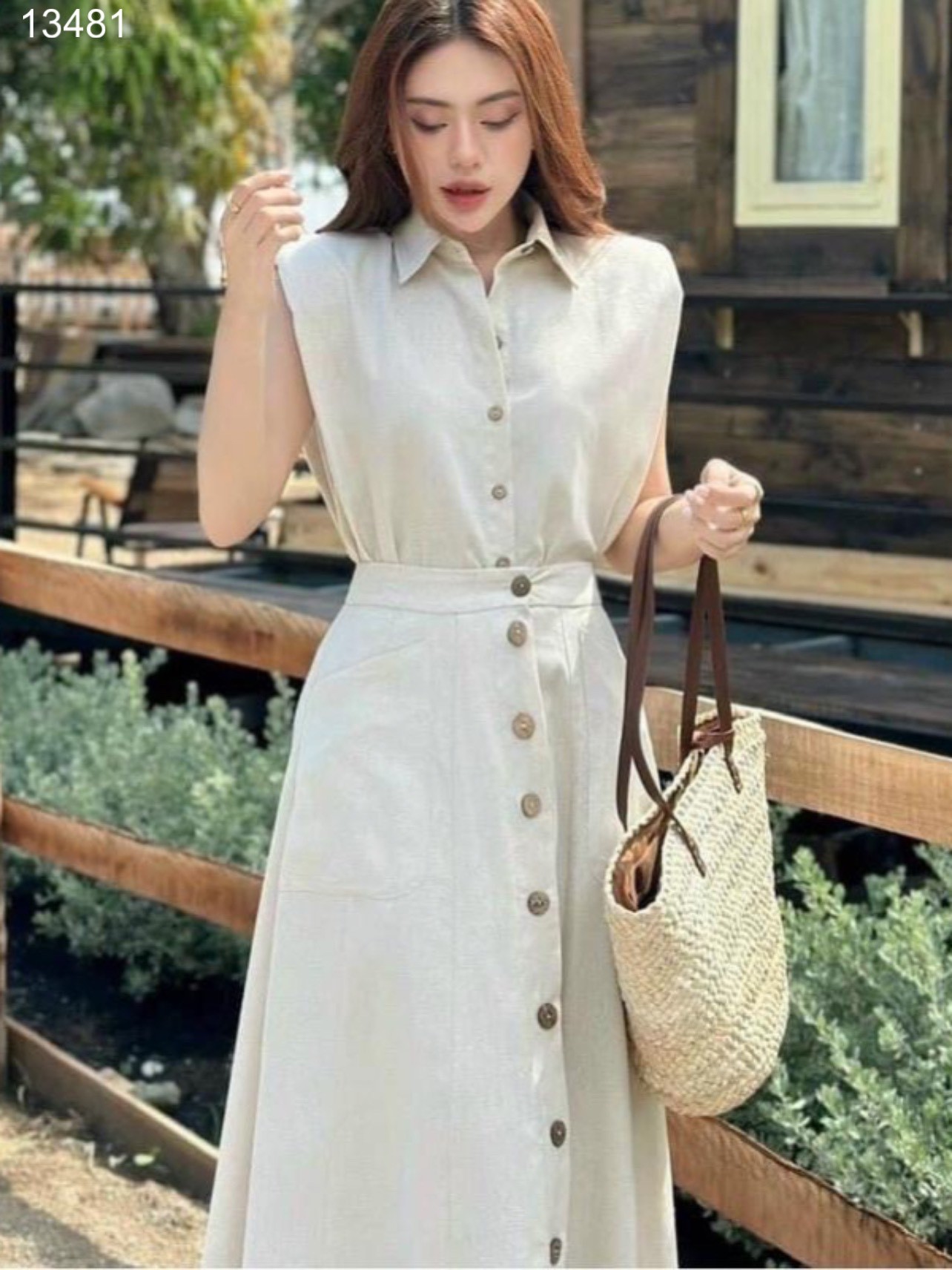 Set linen cổ Đức kèm chân váy dáng dài