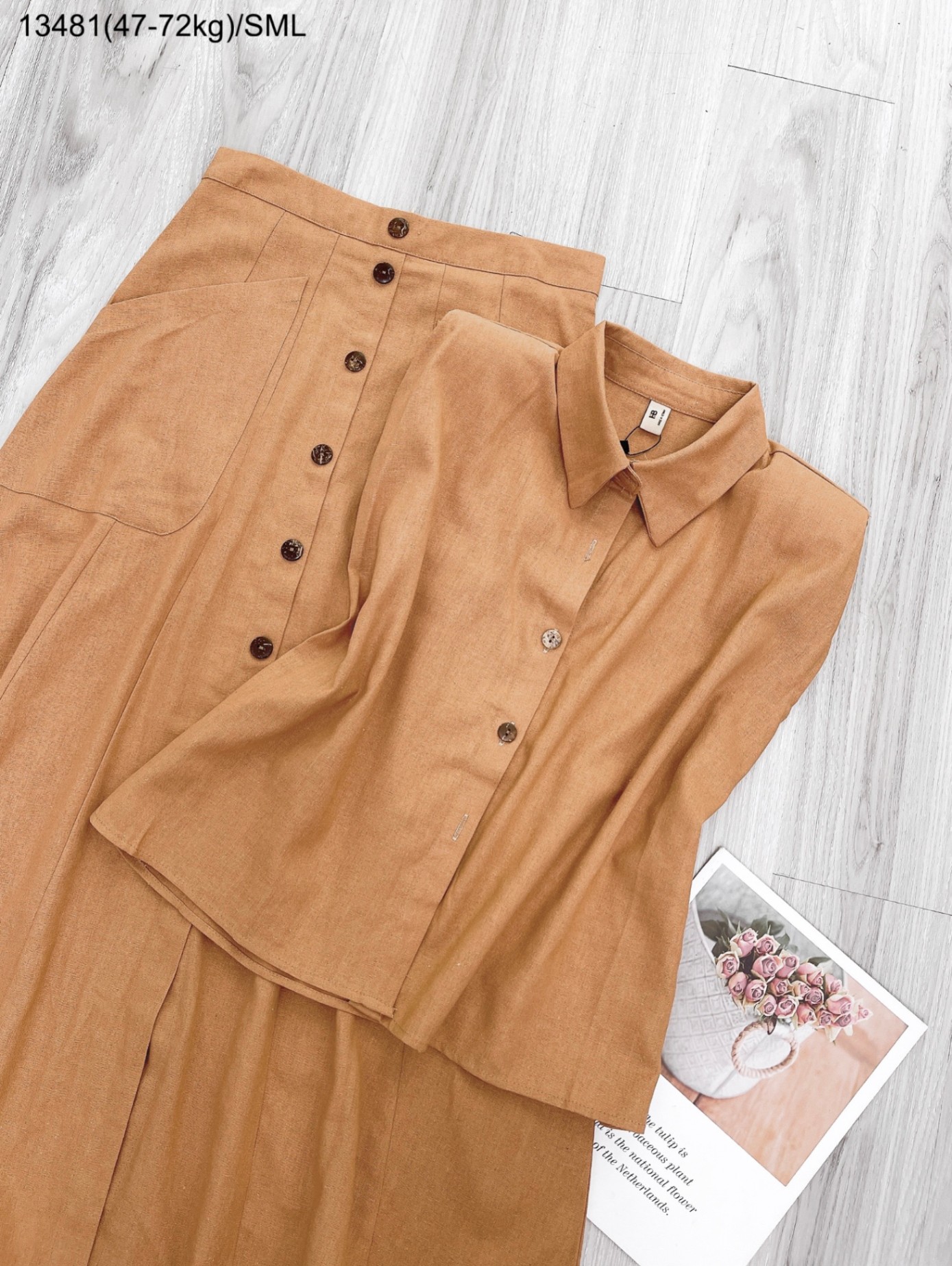 Set linen cổ Đức kèm chân váy dáng dài