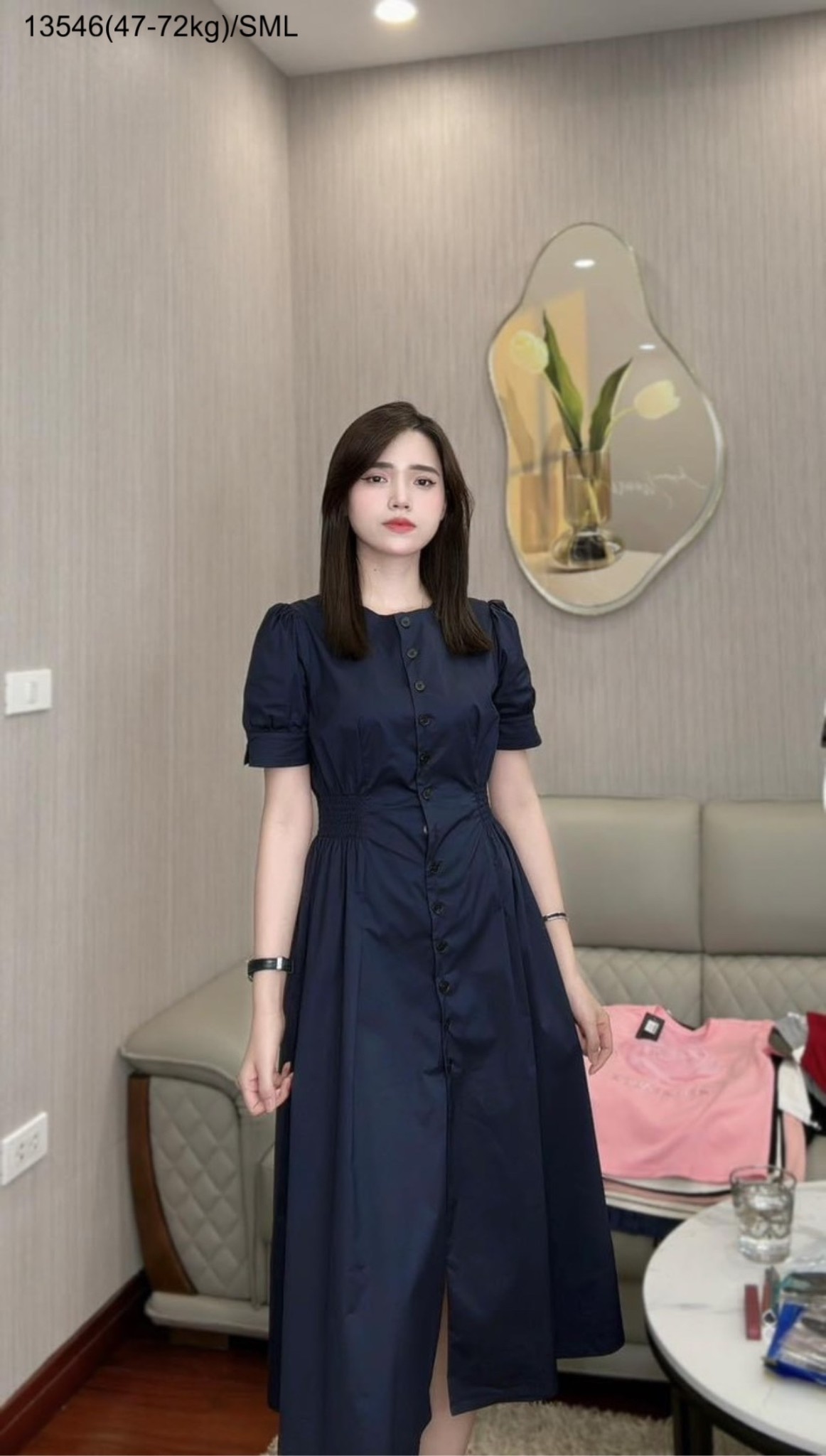 Váy xòe dáng dài tay ngắn