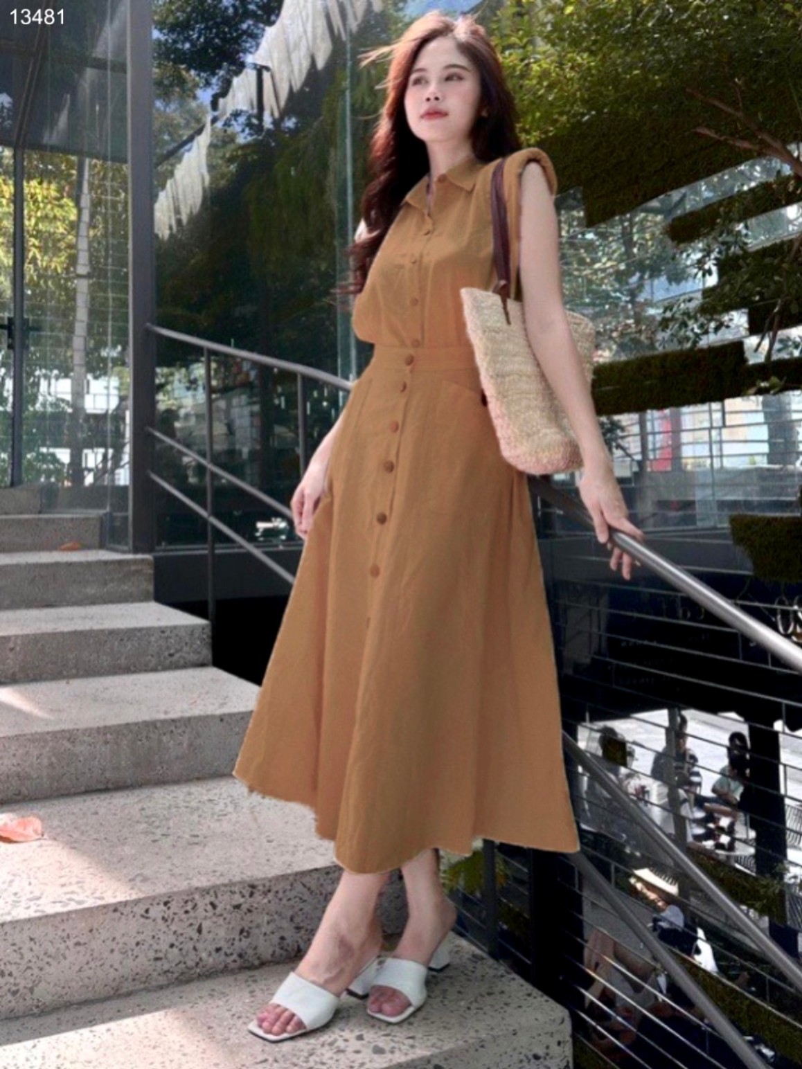 Set linen cổ Đức kèm chân váy dáng dài
