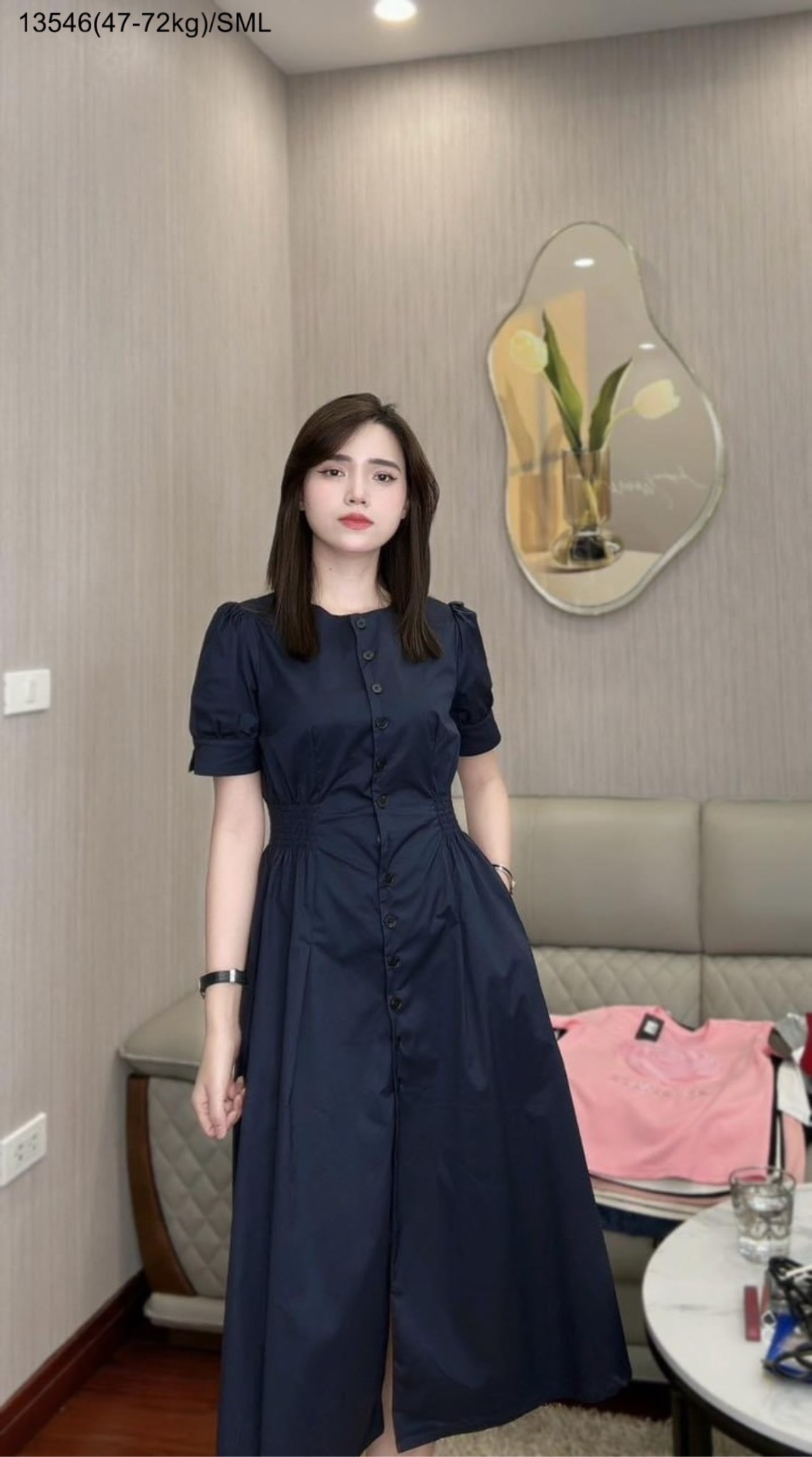 Váy xòe dáng dài tay ngắn